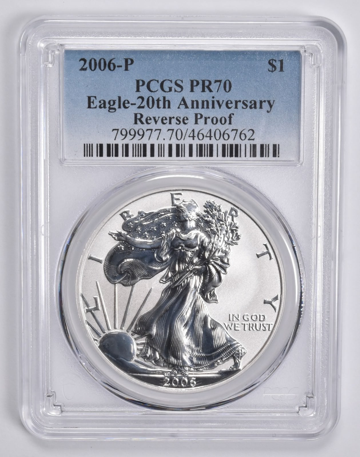 2006-P Silver Eagle REVERSE Proof 20th Anniversary PR70 PCGS Blue Label