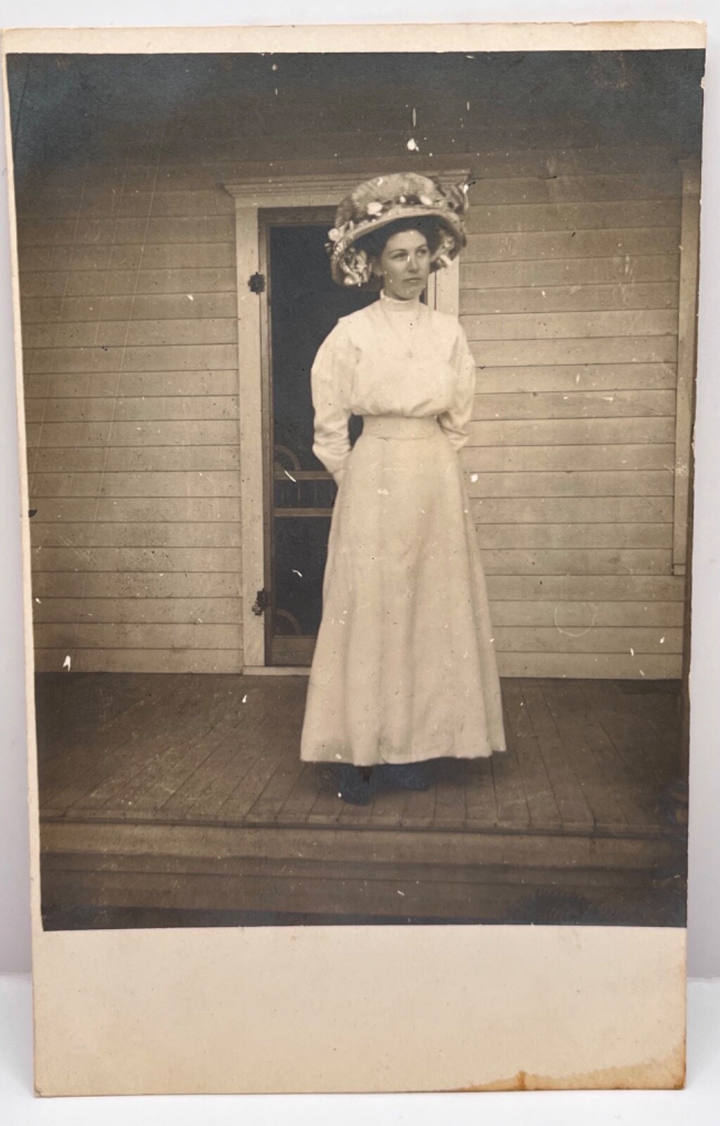 RPPC Cambria Iowa Pretty Lady Teacher Fancy Hat Real Photo Postcard 1911 RPPC Cambria Iowa Pretty Lady Teacher Fancy Hat Real Photo Postcard 1911