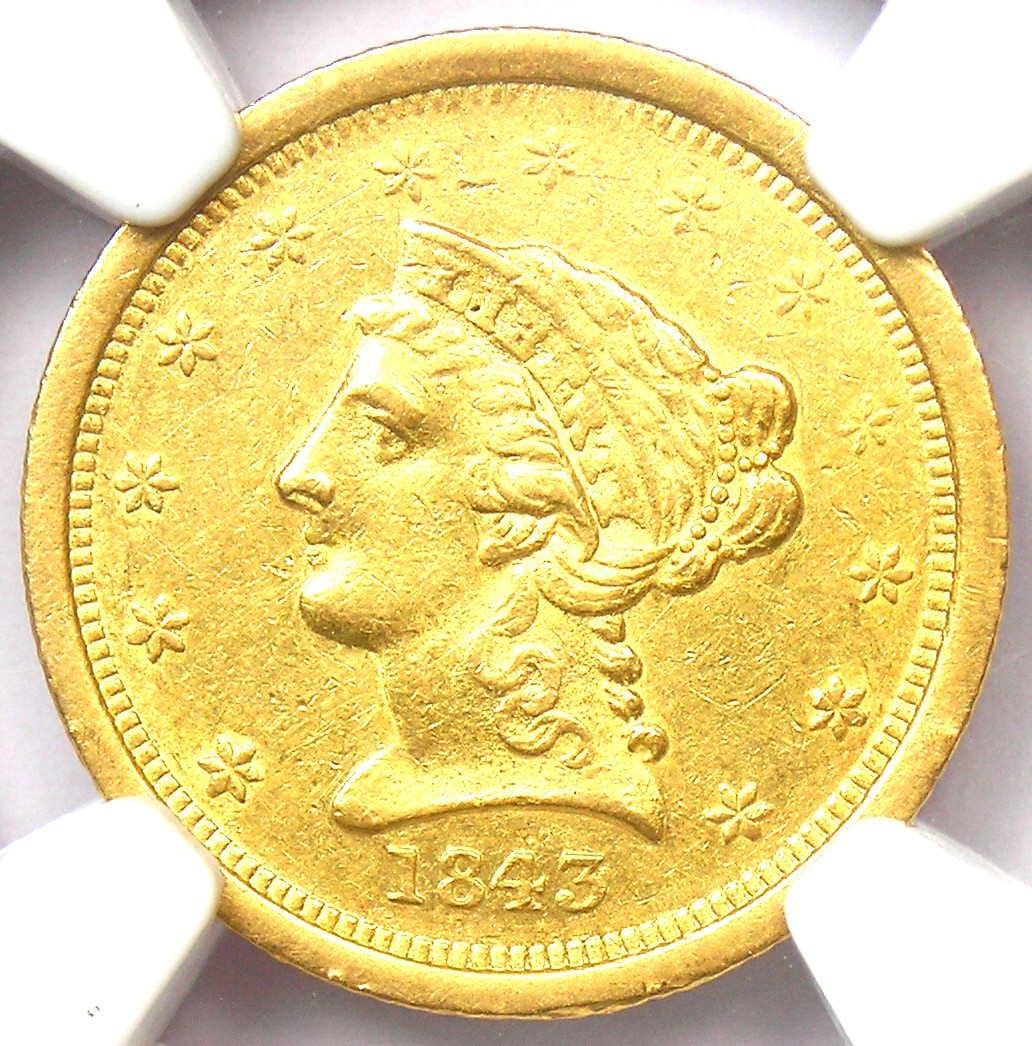 1843-O Liberty Gold Quarter Eagle $2.50 New Orleans Coin - Certified NGC AU55