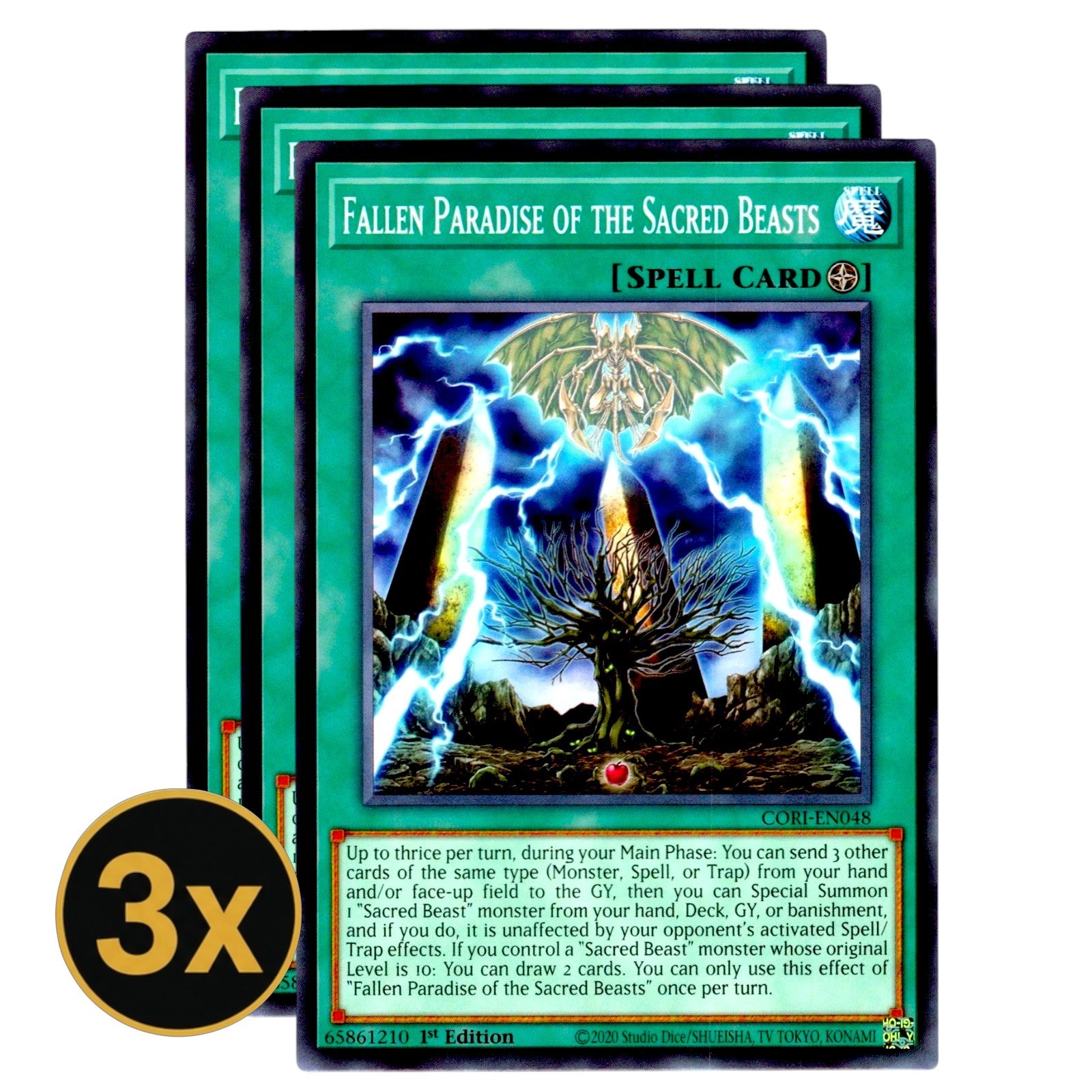 3x Fallen Paradise of the Sacred Beasts CORI Yugioh Playset NM #CORI-EN048