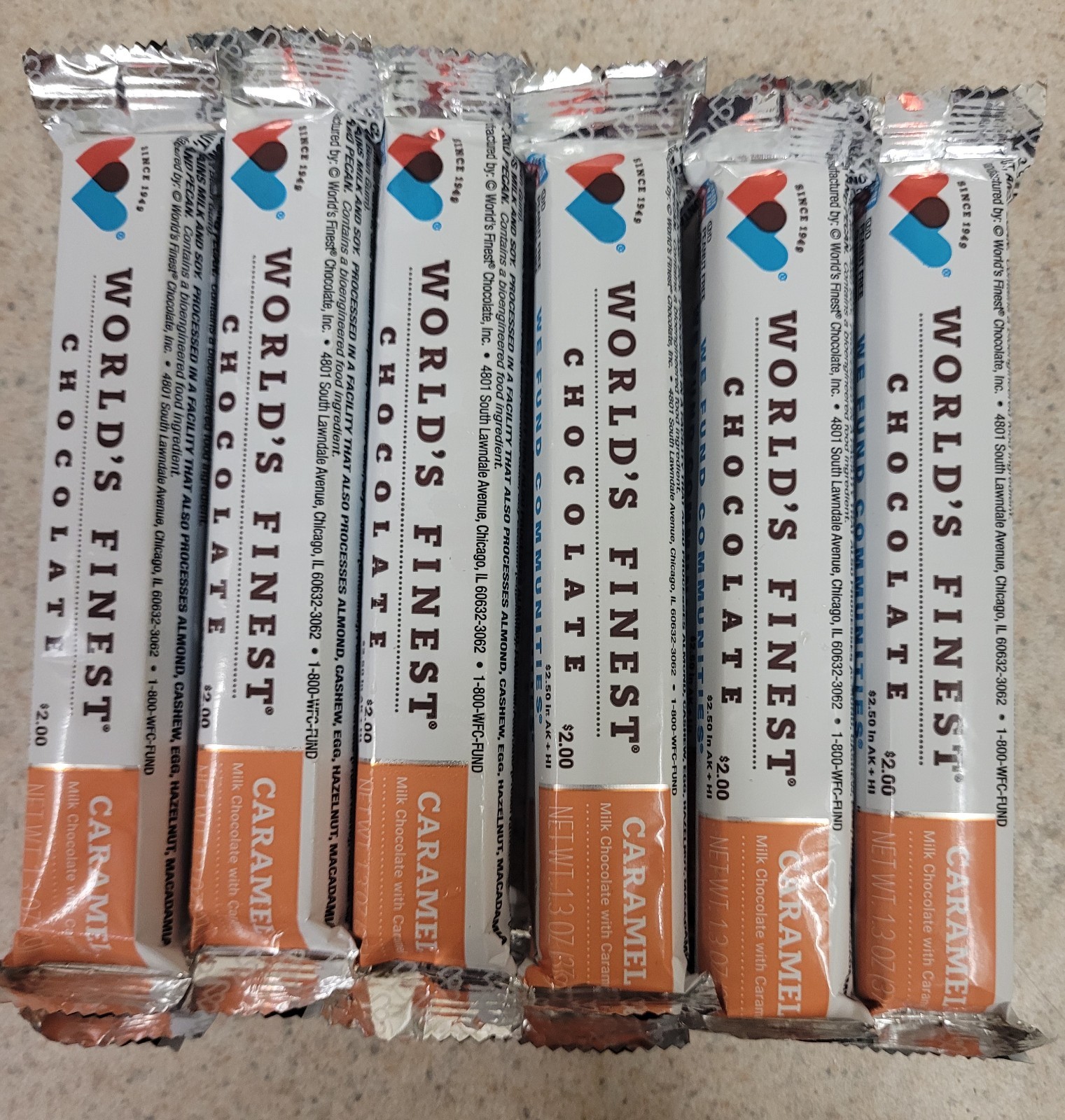 **NEW** WORLD\'S FINEST CHOCOLATE*** (14) CARAMEL x $2.00 Each Bars **NEW** WORLD\'S FINEST CHOCOLATE*** (14) CARAMEL x $2.00 Each Bars