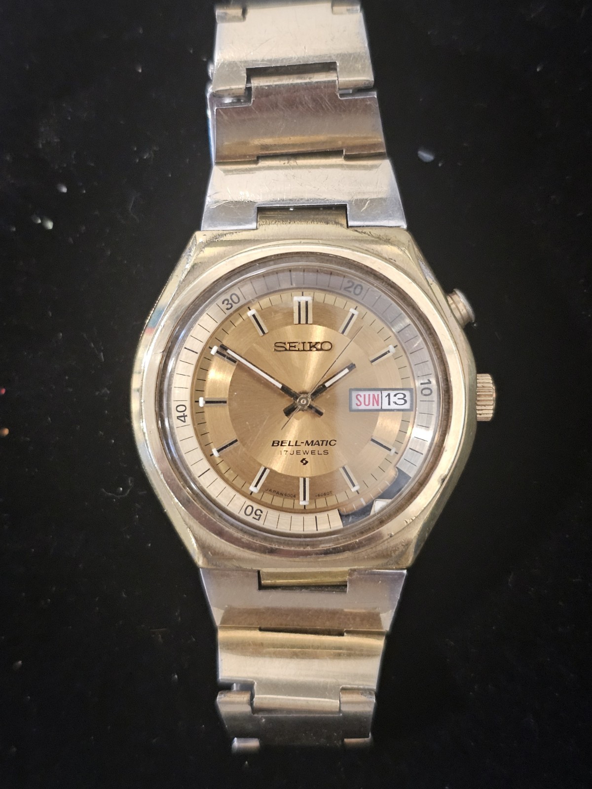 RARE Vintage Seiko Bell-matic 17j Automatic Alarm Wristwatch WORKS 4006-6049