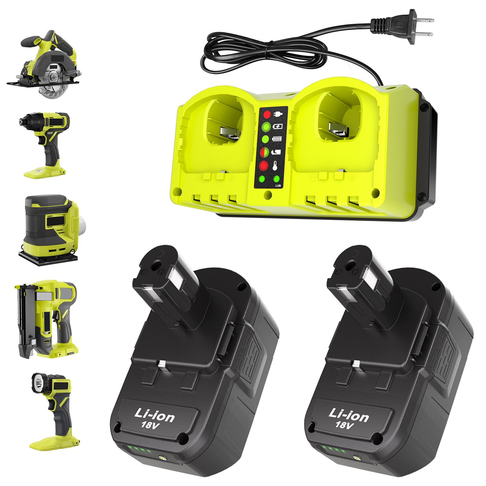 2 Pack 18V 8.0Ah Battery & Dual Charger Kit for Ryobi 18 Volt One+ Batteries