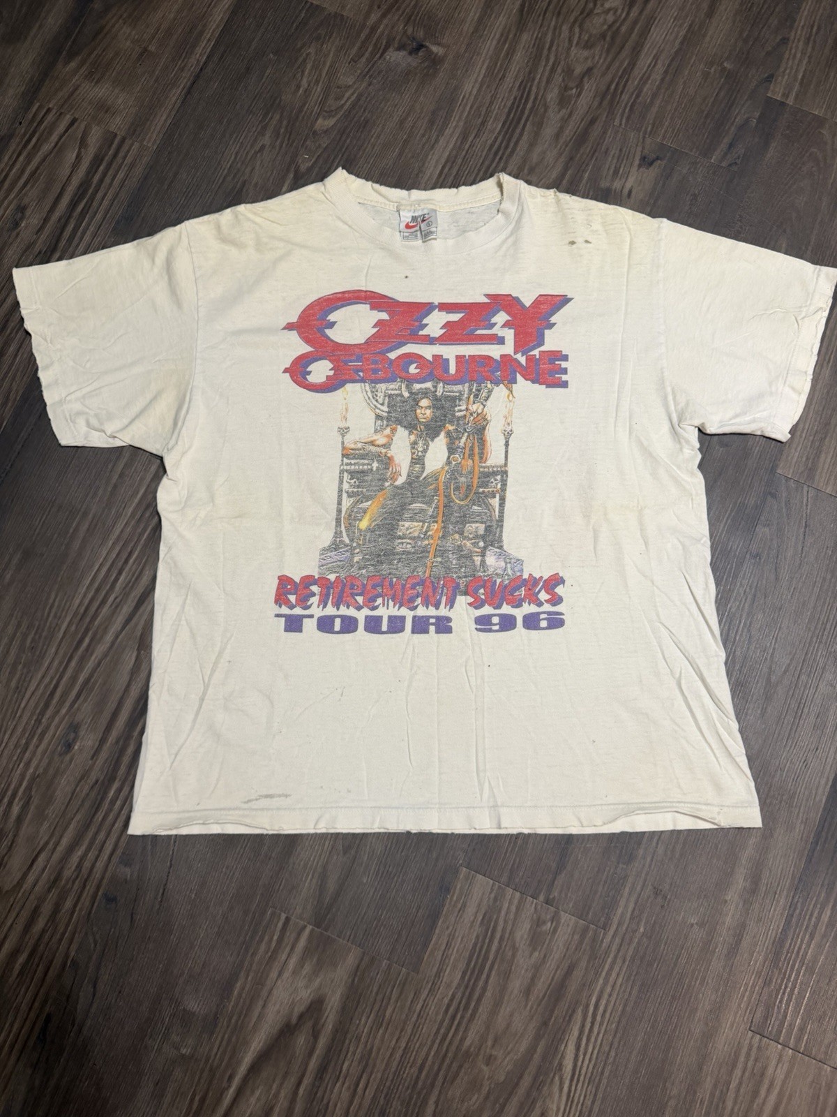 Vintage 1996 Ozzy Osbourne Retirement Sucks Tour T-Shirt Nike Tag Large Distress