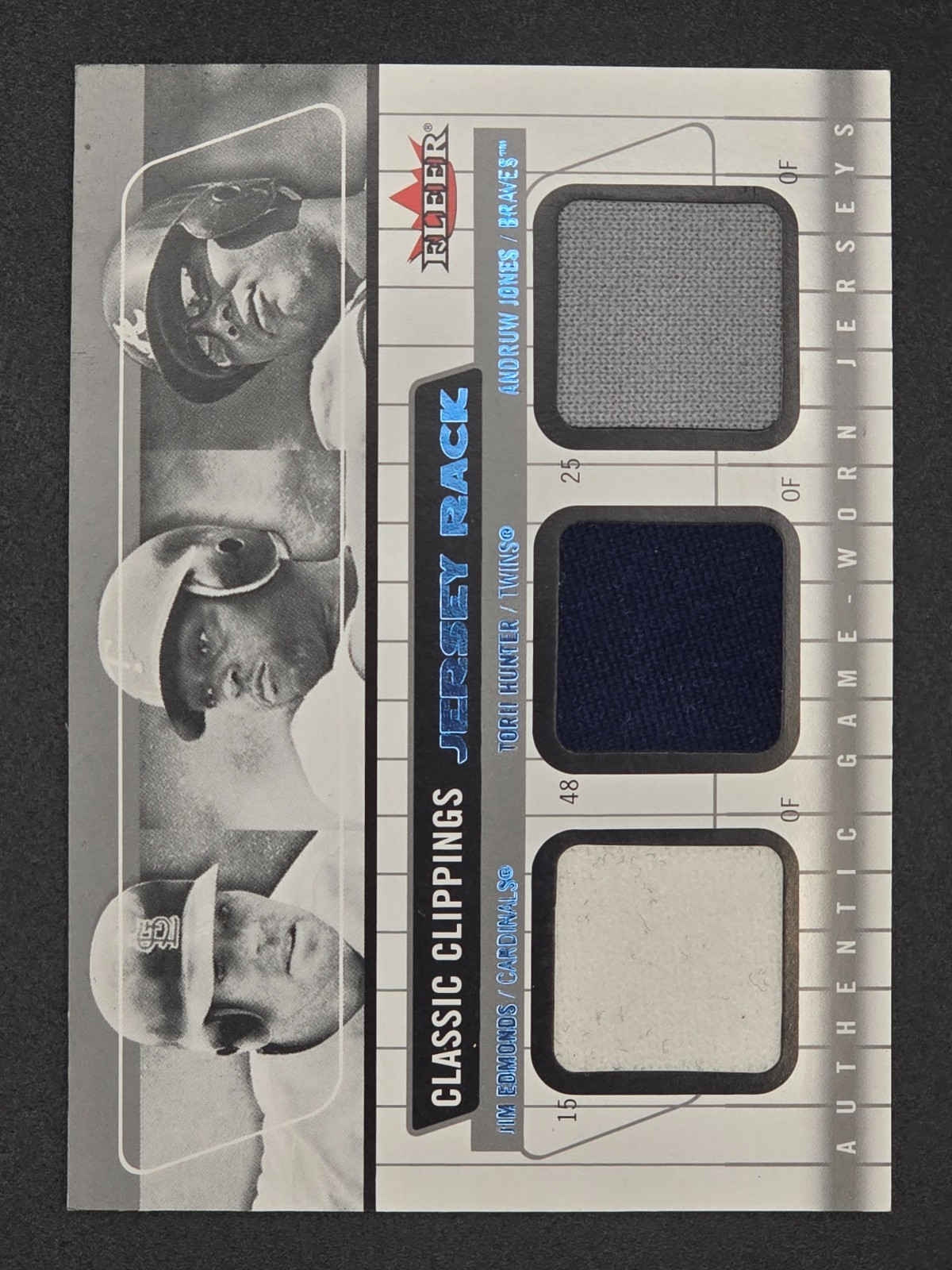 2005 Fleer Classic Clippings Edmonds/Hunter/Jones Jersey Rack Relic