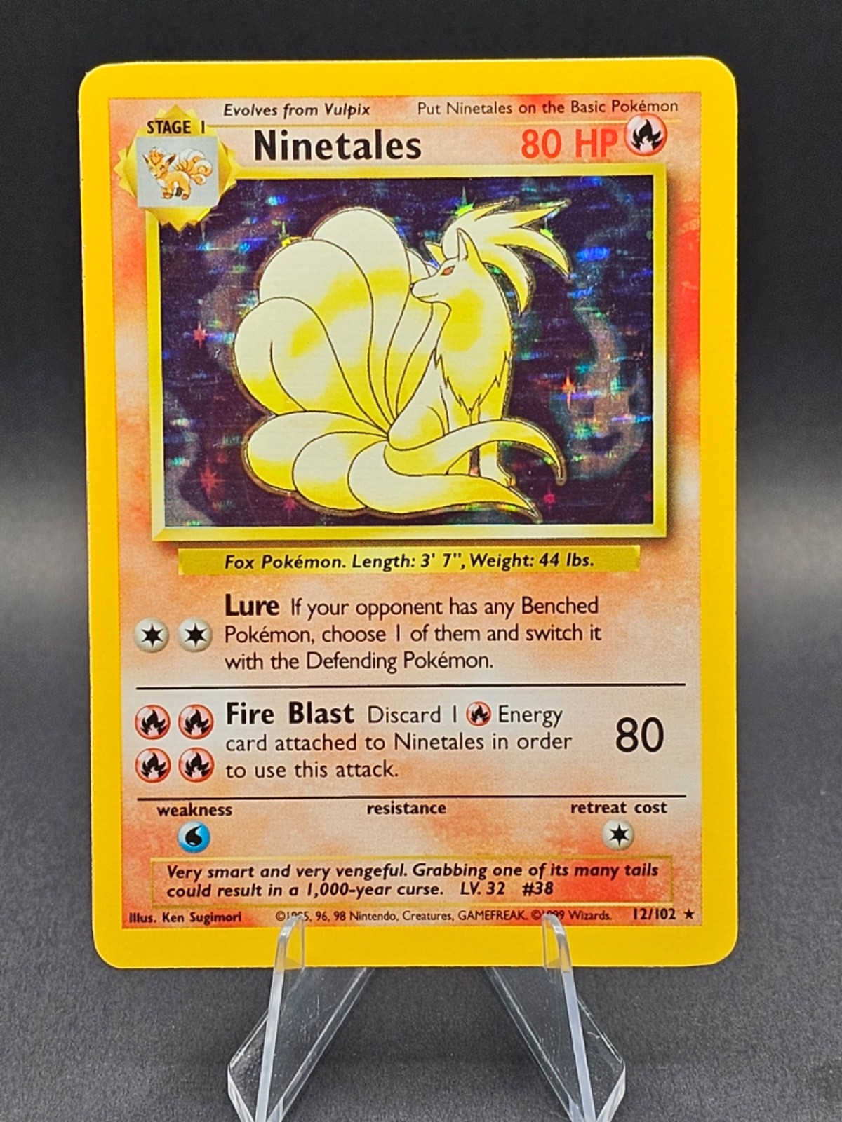 Pokémon TCG Vintage 1999 Ninetales Holo-Rare Base Set 12/102 MP Pokémon TCG Vintage 1999 Ninetales Holo-Rare Base Set 12/102 MP