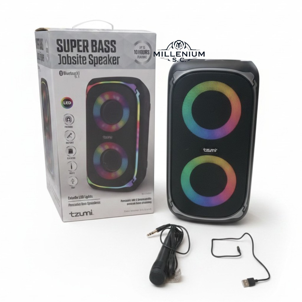 Tzumi Super Bass Jobsite Bluetooth Speaker FM Radio LED Rechargeable - OPEN BOX