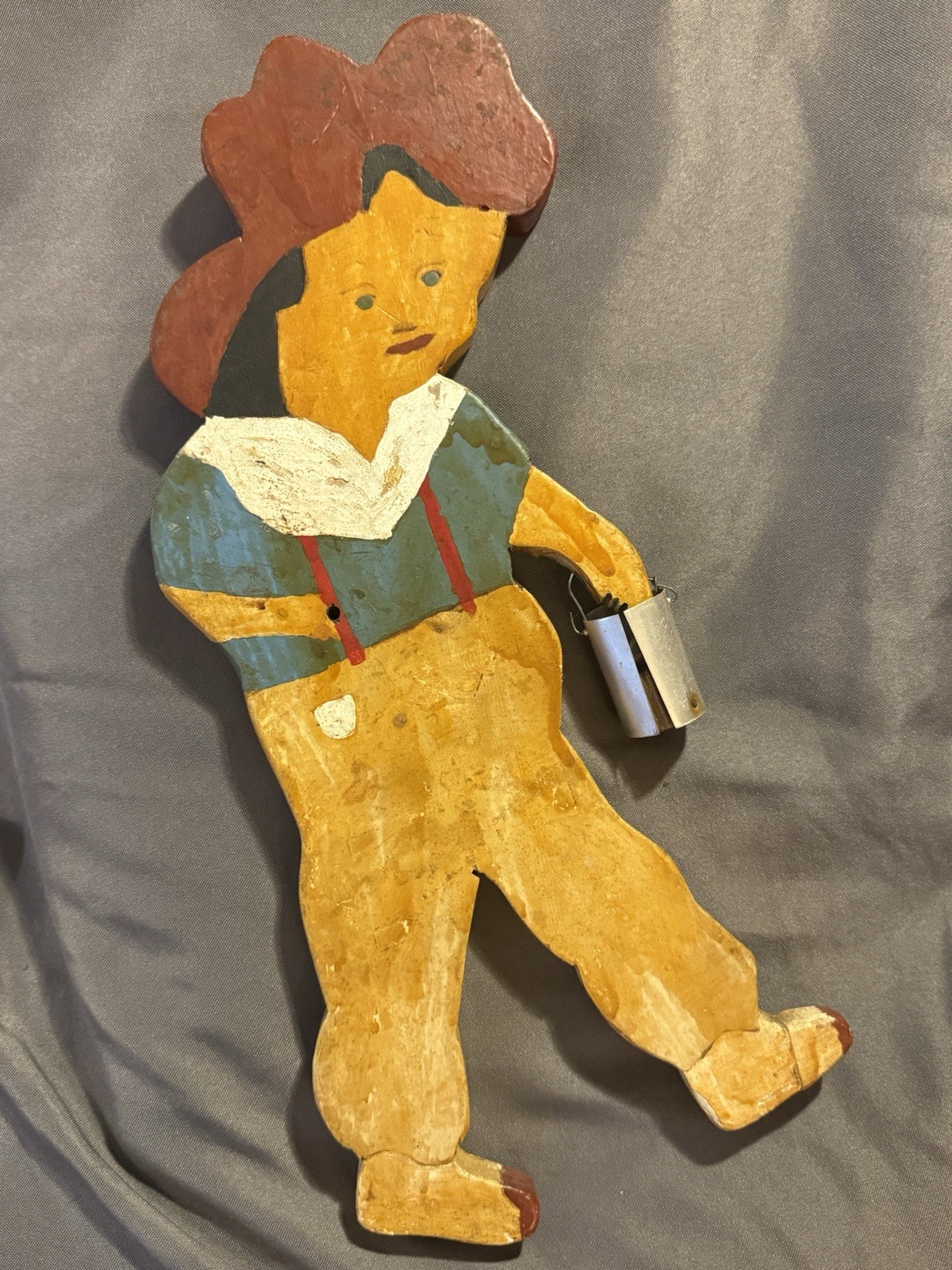 Antique Folk Art Figural Cut Out Painted Wooden Cowgirl or Farmer great surface Antique Folk Art Figural Cut Out Painted Wooden Cowgirl or Farmer great surface