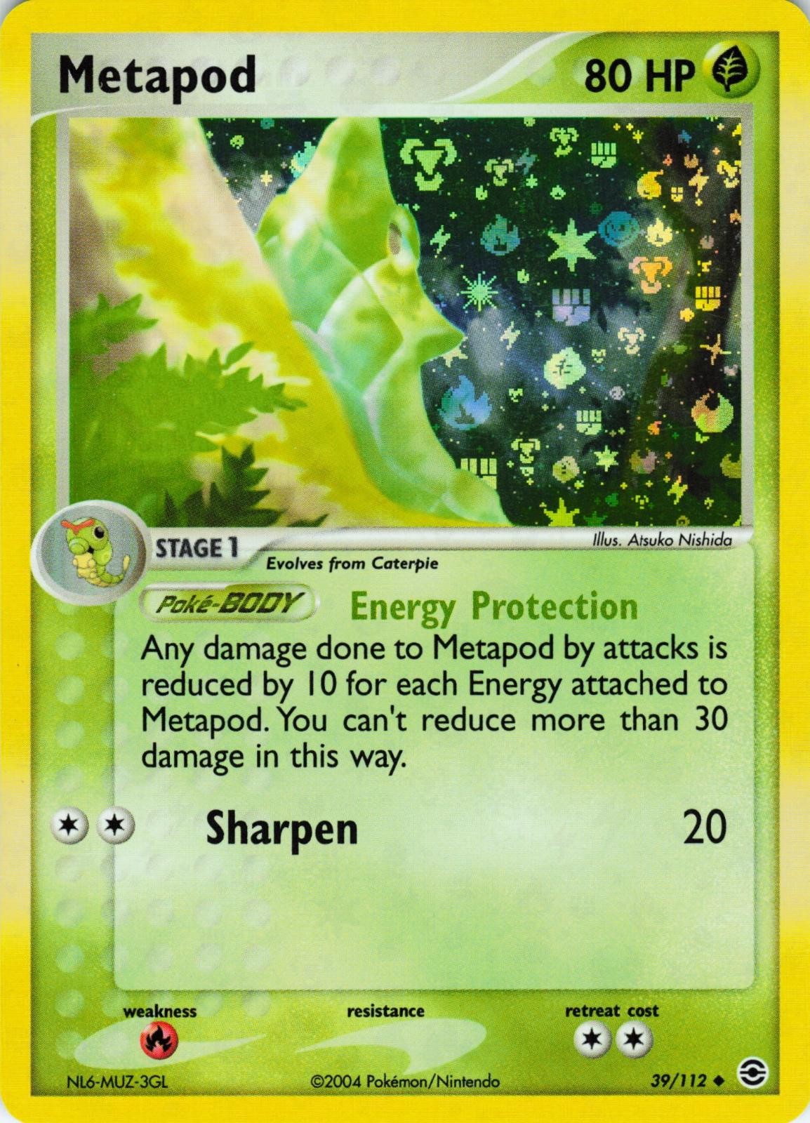Metapod 39/112 FireRed & LeafGreen Uncommon Reverse Holo Atsuko Nishida NM