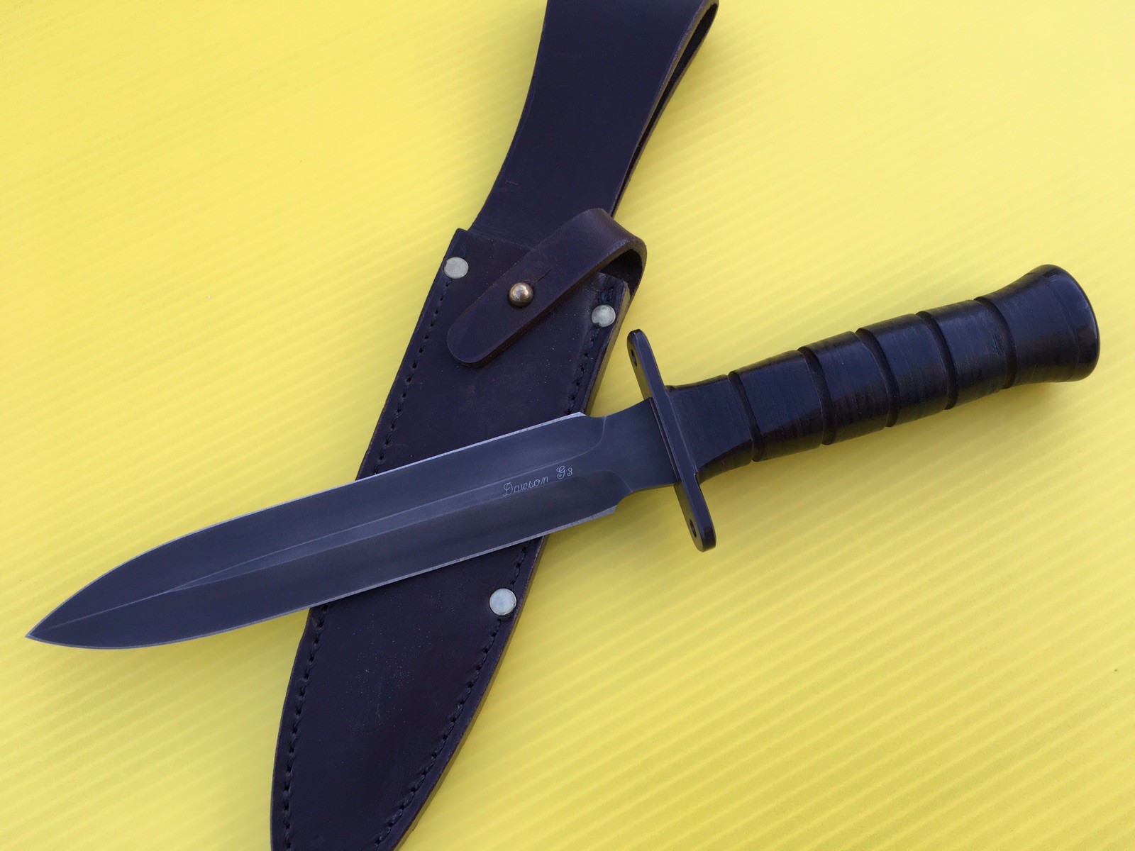 DAWSON G3  CUSTOM MADE DAGGER TRENCH FIGHTING KNIFE  LEATHER WASHER HANDLE   USA