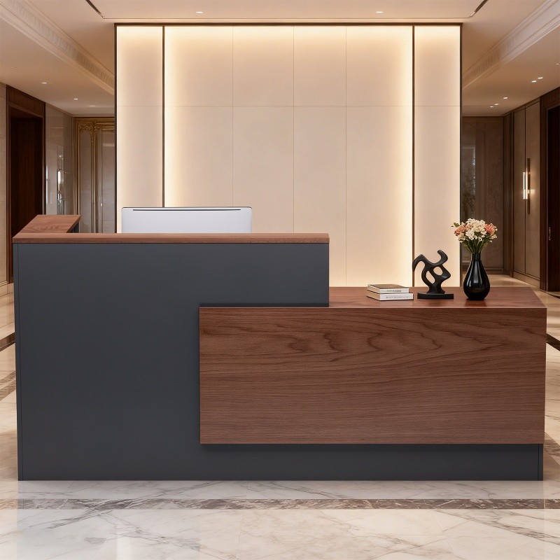 L-Shaped Reception Desk 71 Inches Wooden Front Counter Desk for Offices Checkout