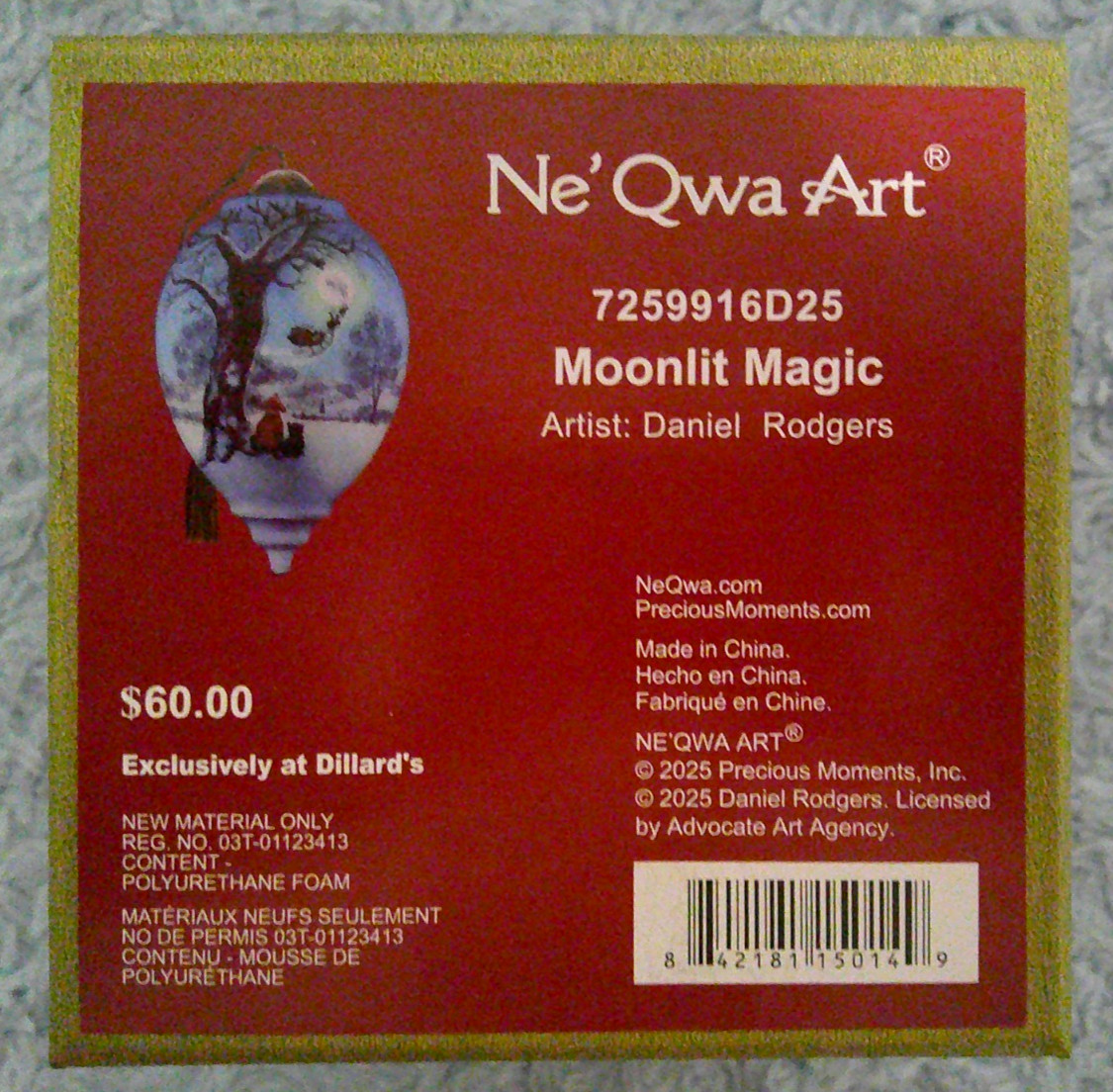 Ne'Qwa Dated 2025 Daniel Rogers MOONLIT MAGIC Christmas Ornament NIB