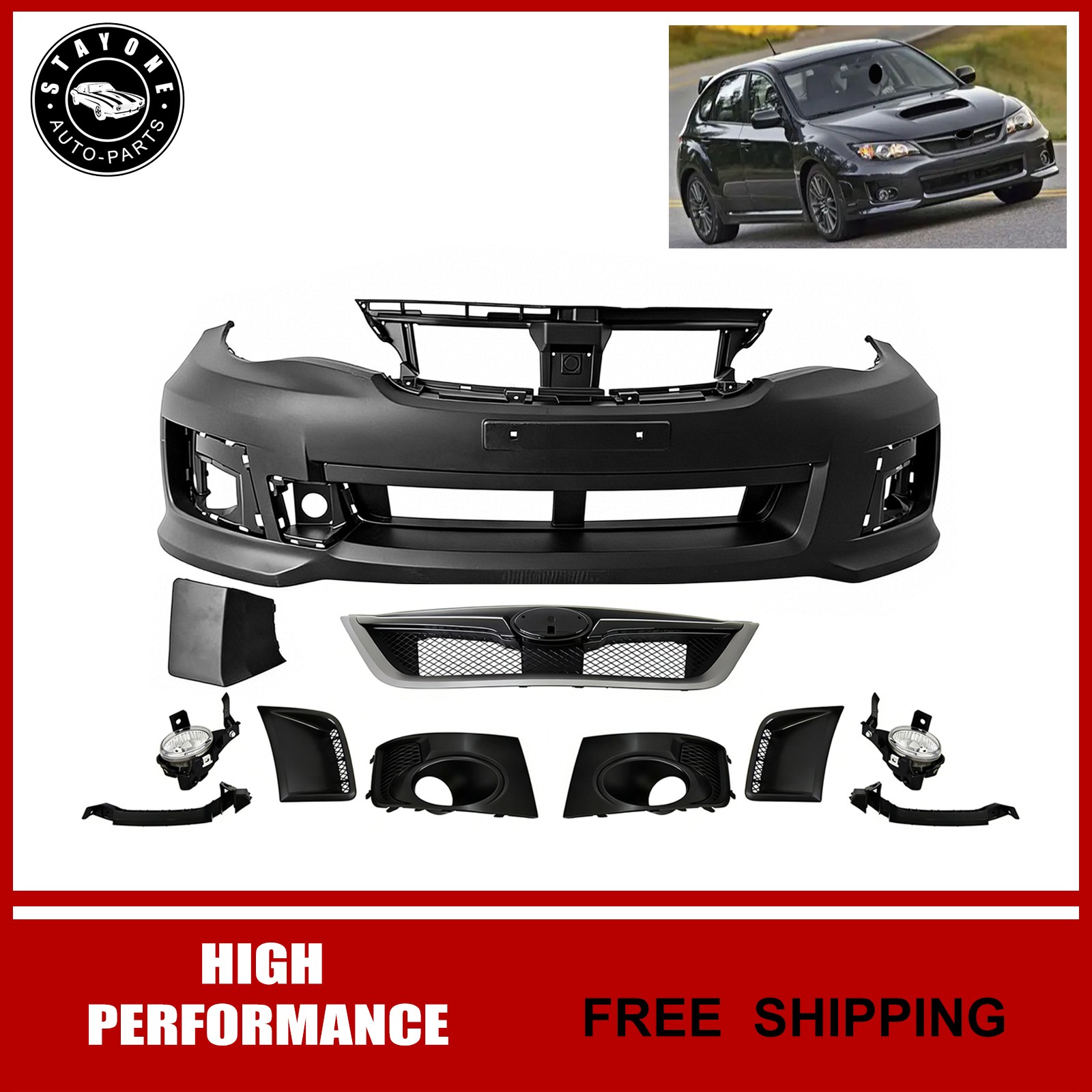 For 2011-2014 Subaru Impreza WRX Front Bumper Cover Grille Kit With Fog Lights