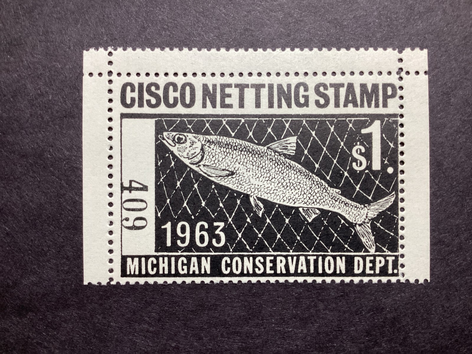 Michigan State Fishing 1963 $1 Cisco Netting Stamp #MIC-1 MNH OG Unused Scarce