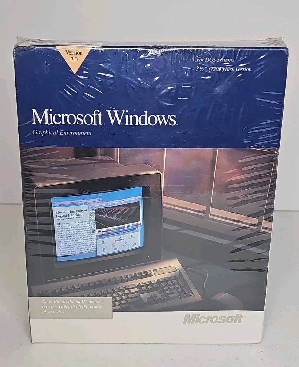 Factory Sealed Microsoft Windows 3.0 Vintage PC Software 3.5\
