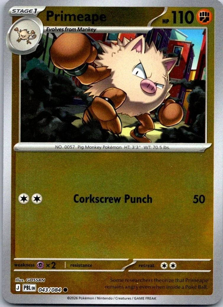 Primeape Reverse Holo Common ME05: Pitch Black 043/084 NM Primeape Reverse Holo Common ME05: Pitch Black 043/084 NM