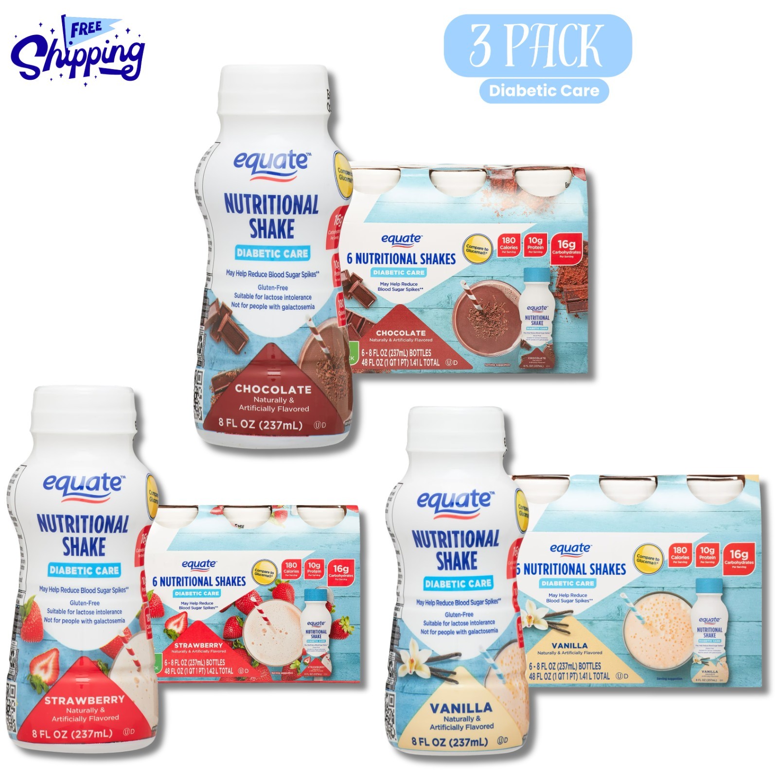 Equate High Diabetic Care Shake, Variety Pack Flavour, 8 oz 18 Ct Equate High Diabetic Care Shake, Variety Pack Flavour, 8 oz 18 Ct