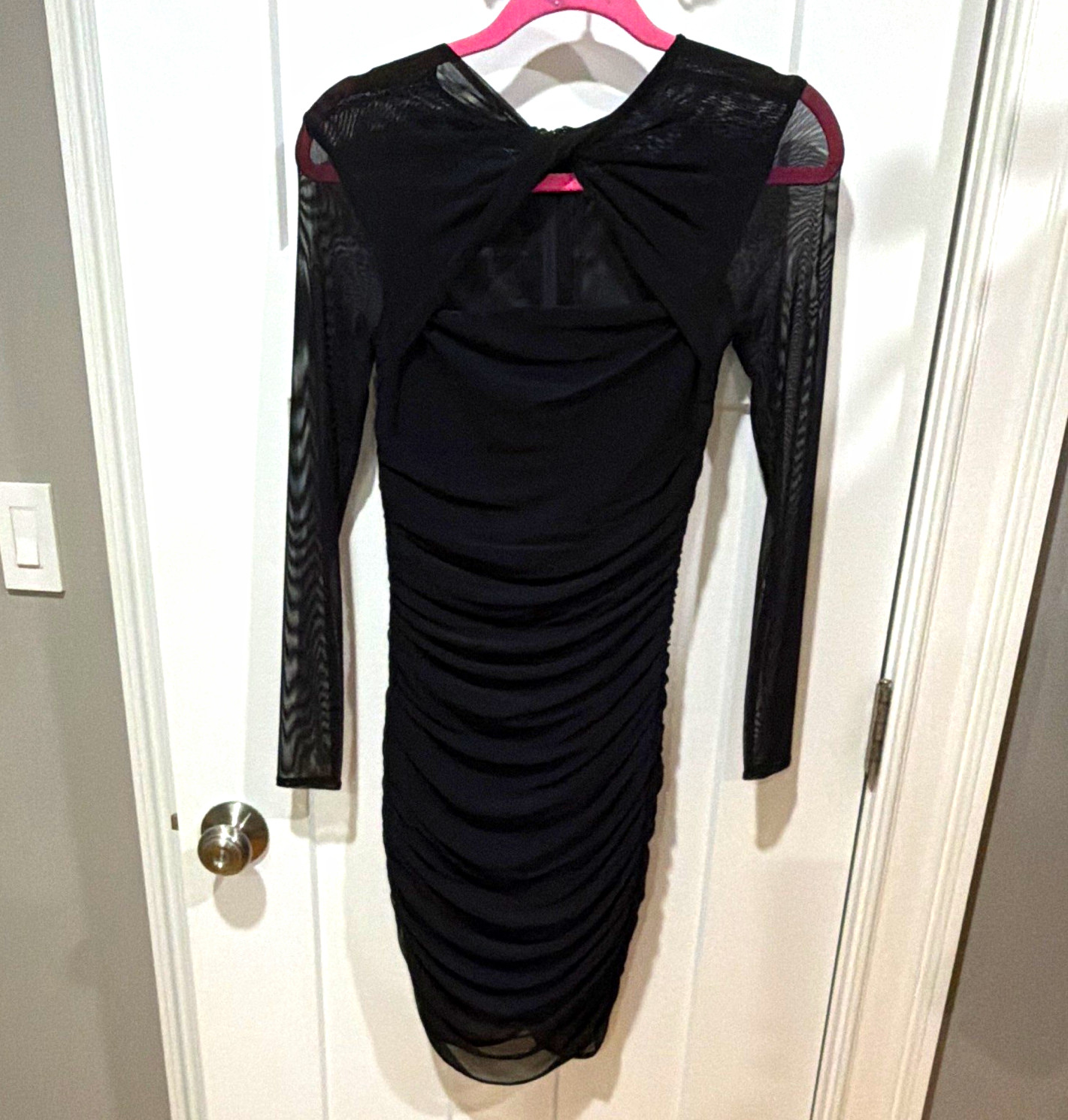 Marciano by GUESS Women\'s S Black Solid Sheer Ruched Mesh Bodycon Dress