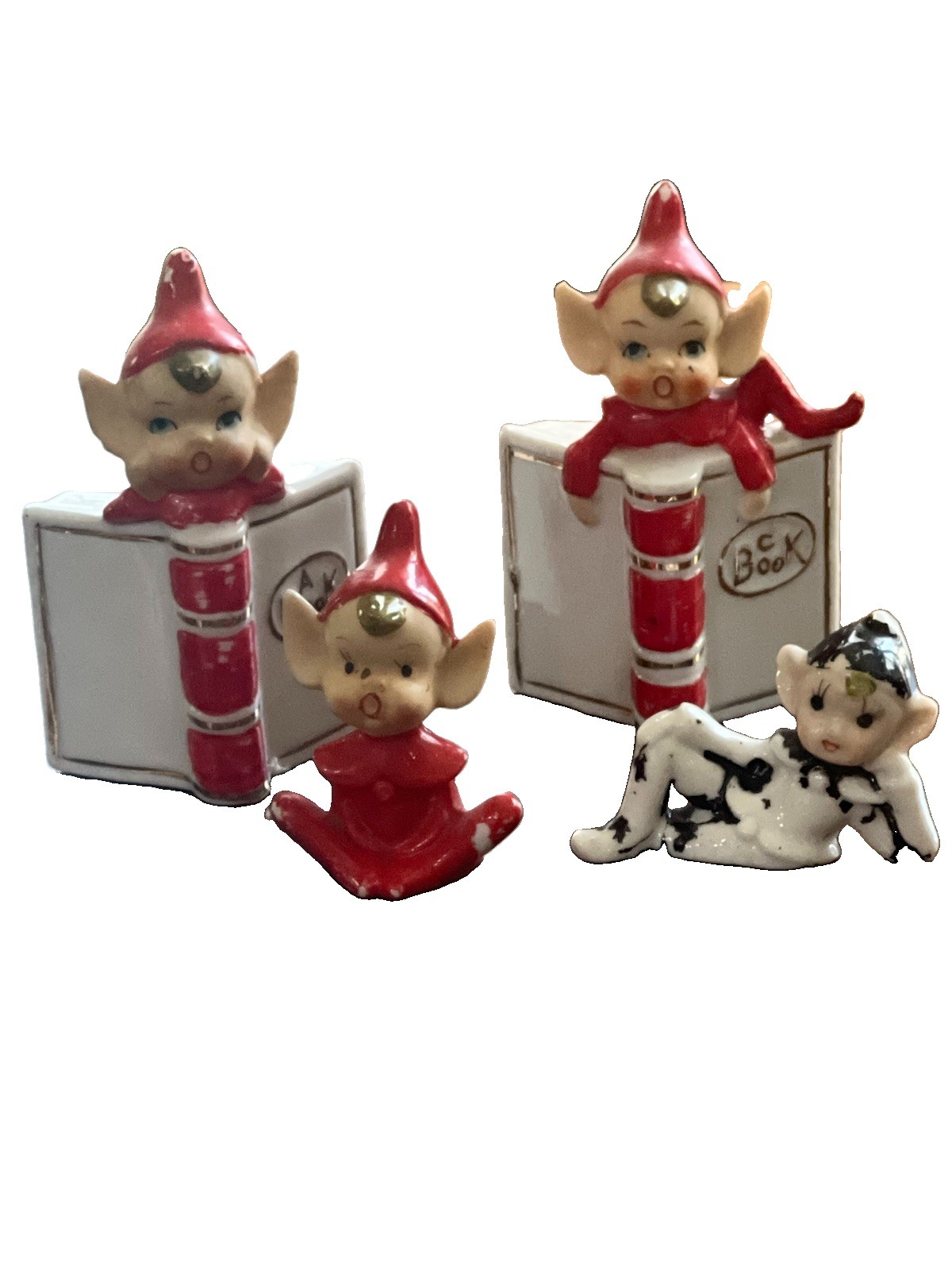 3 vintage rare Christmas pixie elves figurines boks A, B, C, VGC Z143 3 vintage rare Christmas pixie elves figurines boks A, B, C, VGC Z143