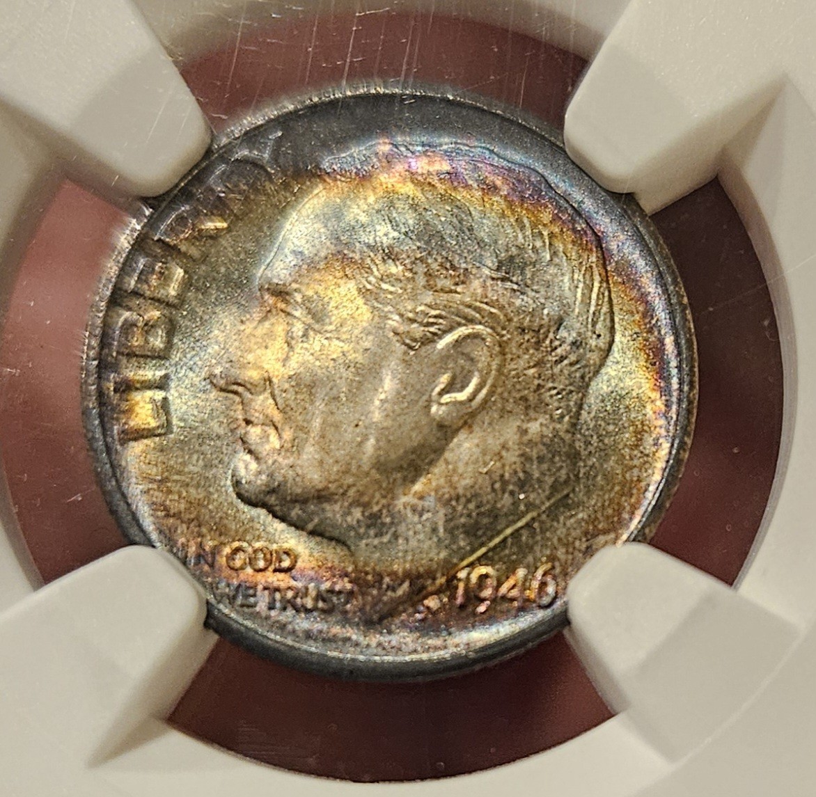 Dual Side Rainbow Toned MS66 FT 1946-S Roosevelt Dime NGC Cert Great Eye Appeal Dual Side Rainbow Toned MS66 FT 1946-S Roosevelt Dime NGC Cert Great Eye Appeal