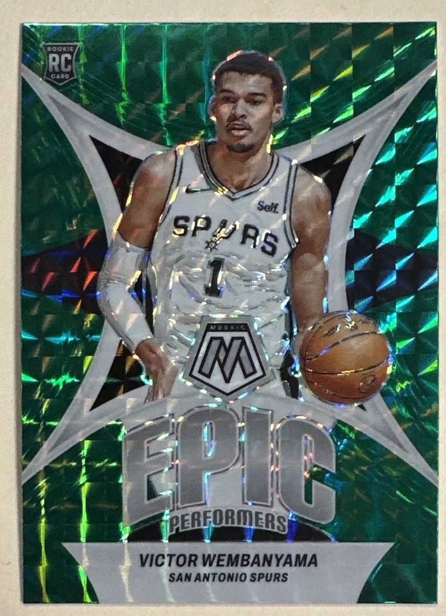 2023-24 Panini Mosaic Epic Performers Victor Wembanyama #12 Green Mosaic Prizm