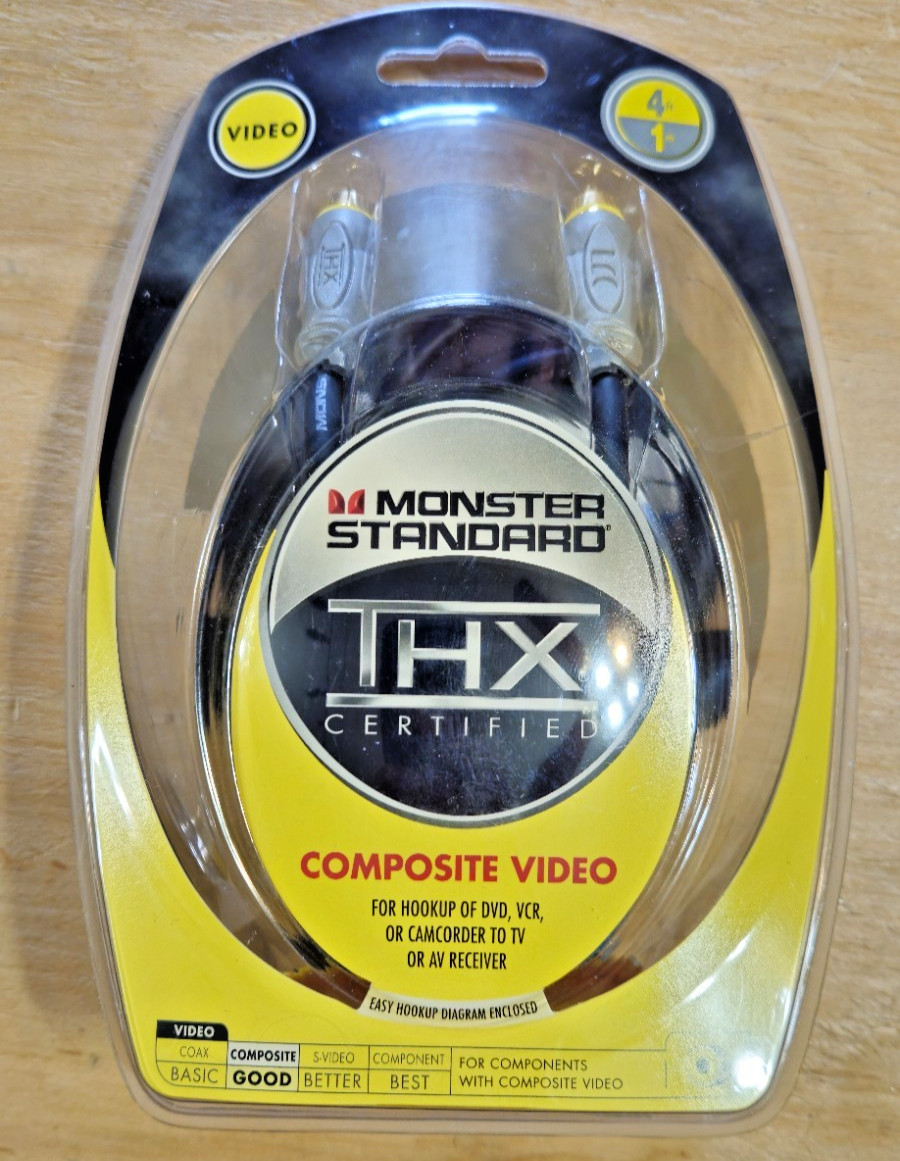 Monster Standard THX Certified Composite Video cable 4ft -24K Gold ContactsNEW