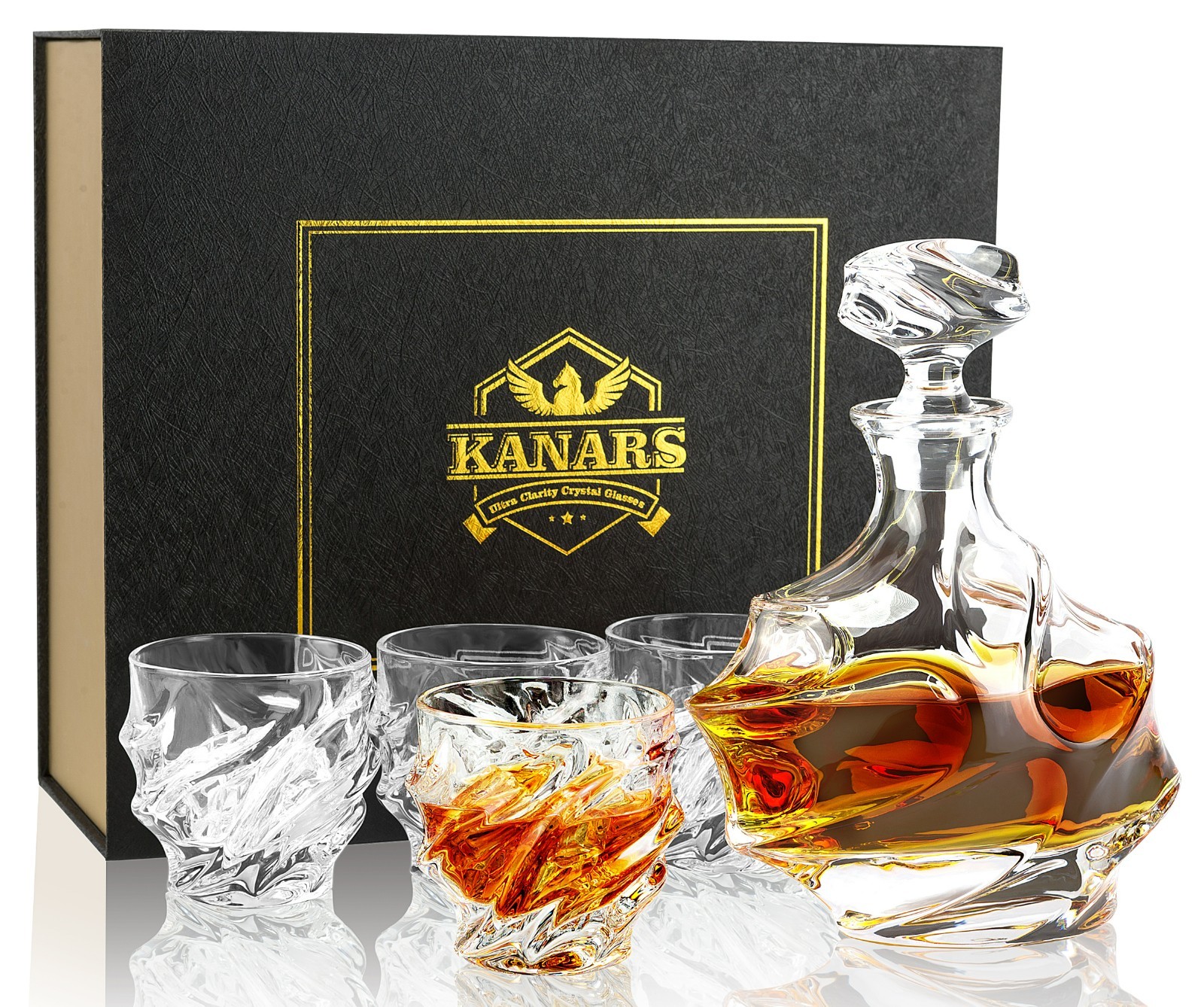 KANARS Crystal Whiskey Decanter Set w/ Old Fashioned Rock Glasses Gift