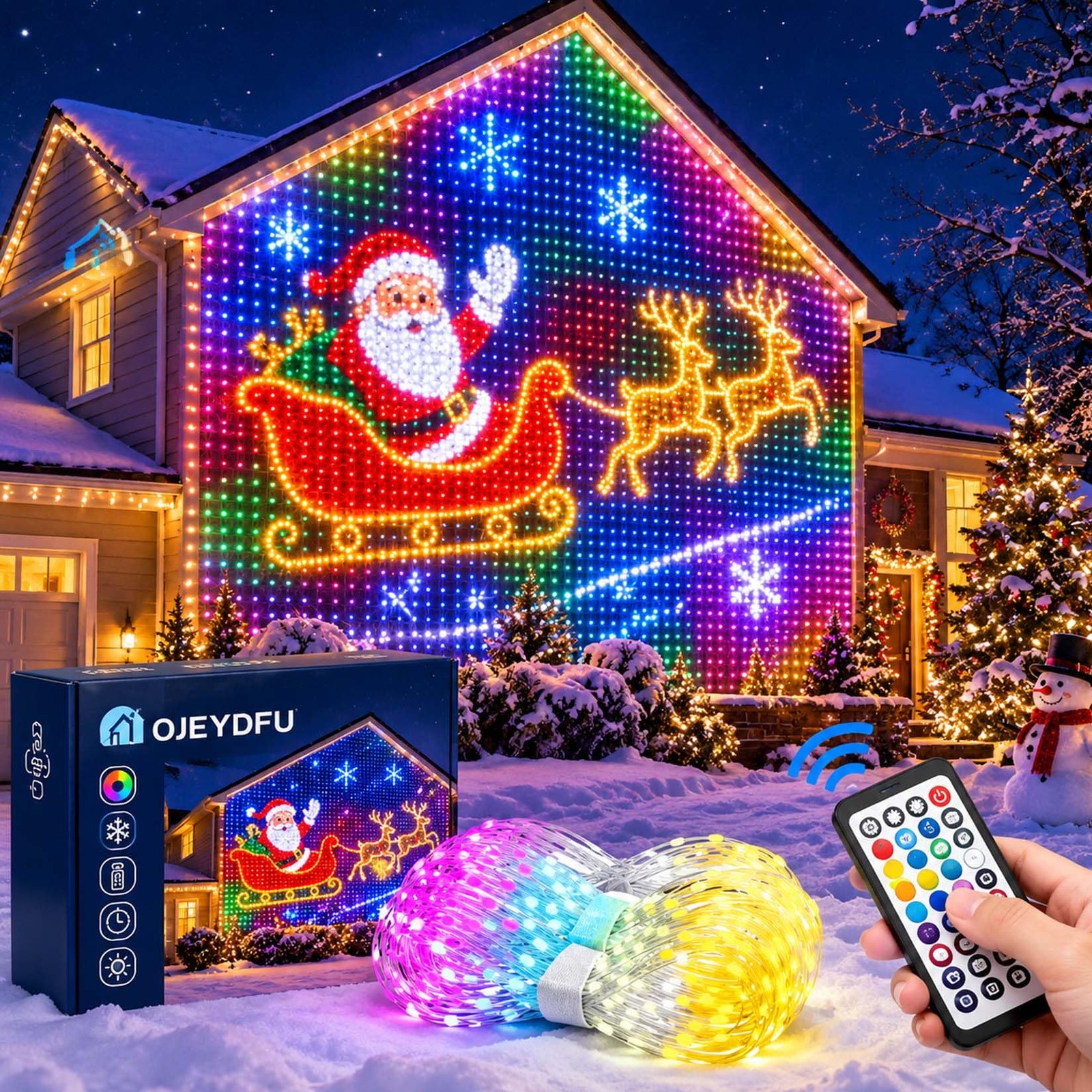 2027 Christmas LED House Net & Smart Outdoor Wall Curtain Light, RGB Remote