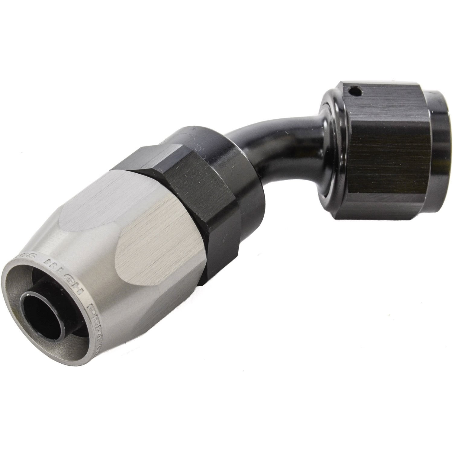 JEGS 45-Degree HD AN Hose End Fitting [-8 AN Female Swivel, Black/Silver]