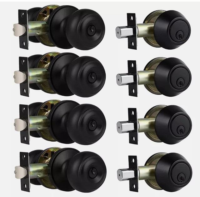 4 Pack Keyed Entry Door Knobs & Single Cylinder Deadbolt Lock Combo Set