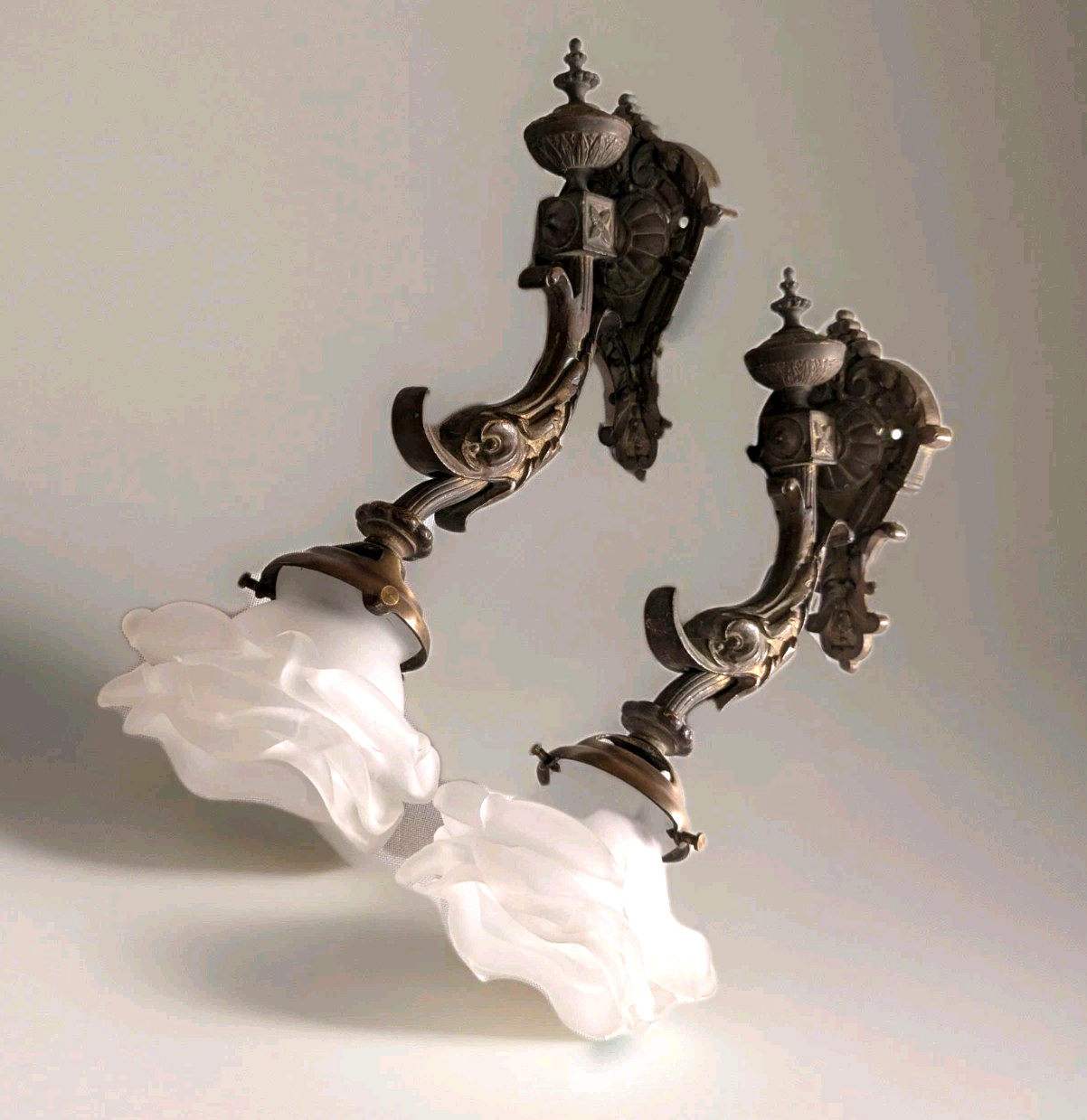 Pair of Rare Antique French Bronze/Brass  Sconces Dolphin Chimeras Dragons