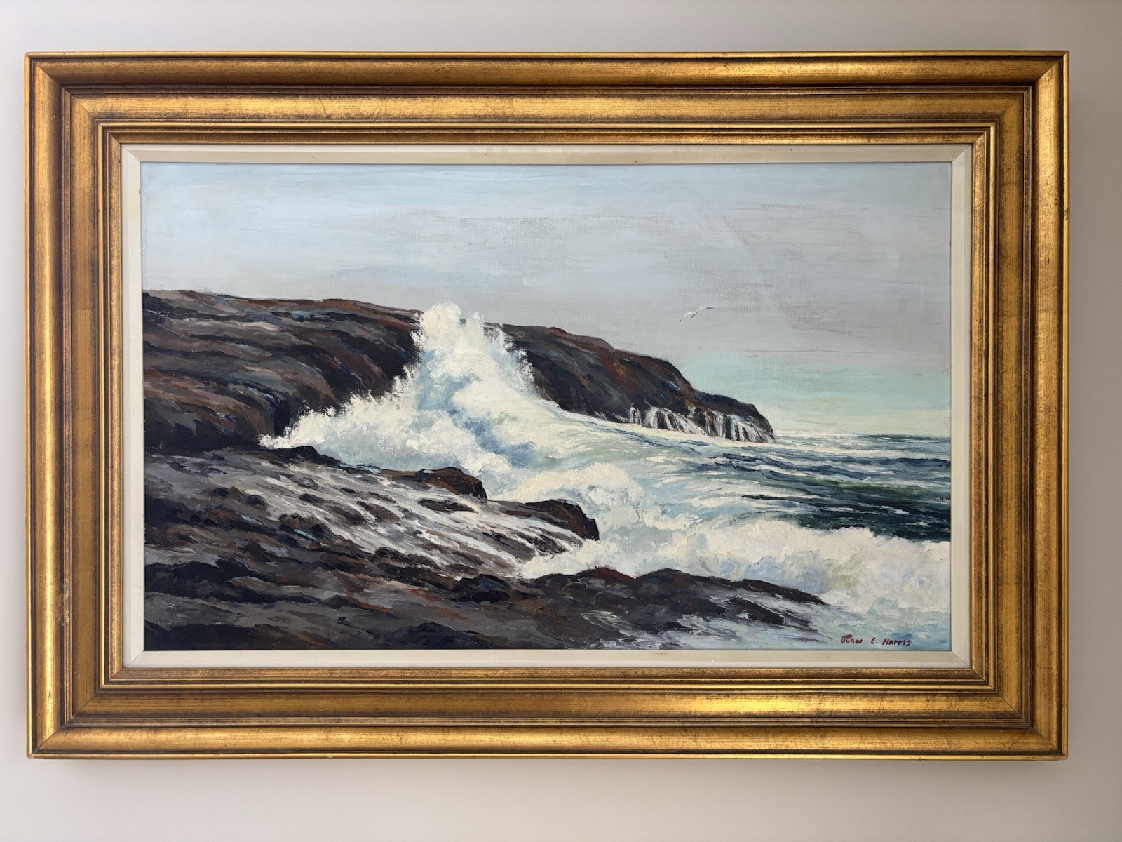 John E. Harris Maine Coast, Rocky Seascape, Oil/Canvas., Silvermine Guild John E. Harris Maine Coast, Rocky Seascape, Oil/Canvas., Silvermine Guild