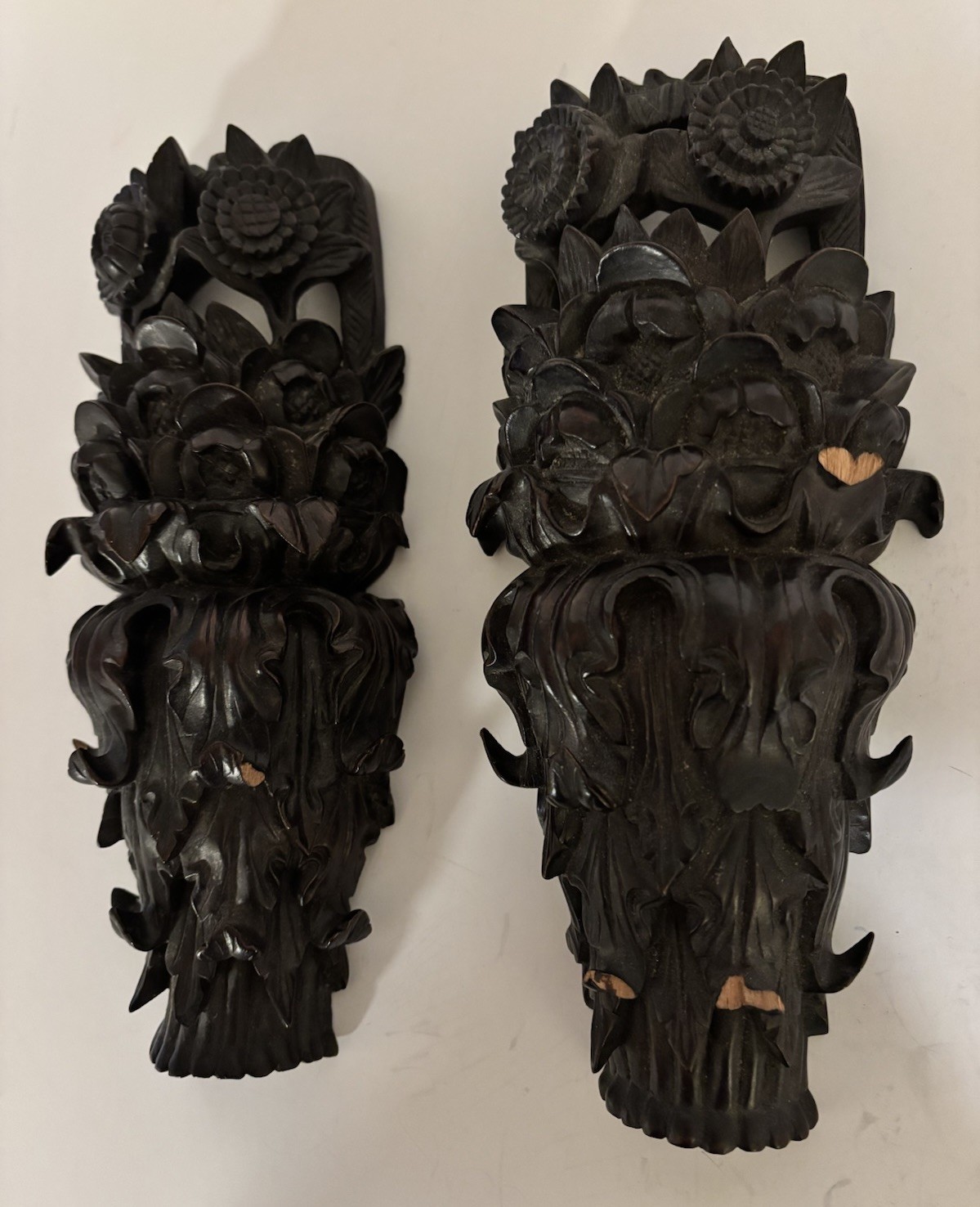 Pair Antique Victorian Wood Corbels Renaissance Hand Carved Bracket Salvage 10”