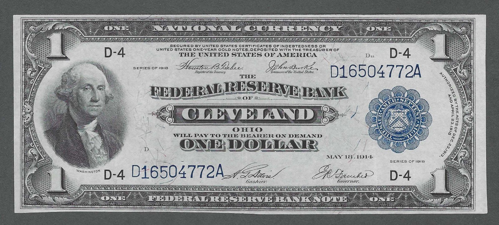 1918 $1 CRISP XF+ LARGE Size CLEVELAND Federal Reserve Bank Note