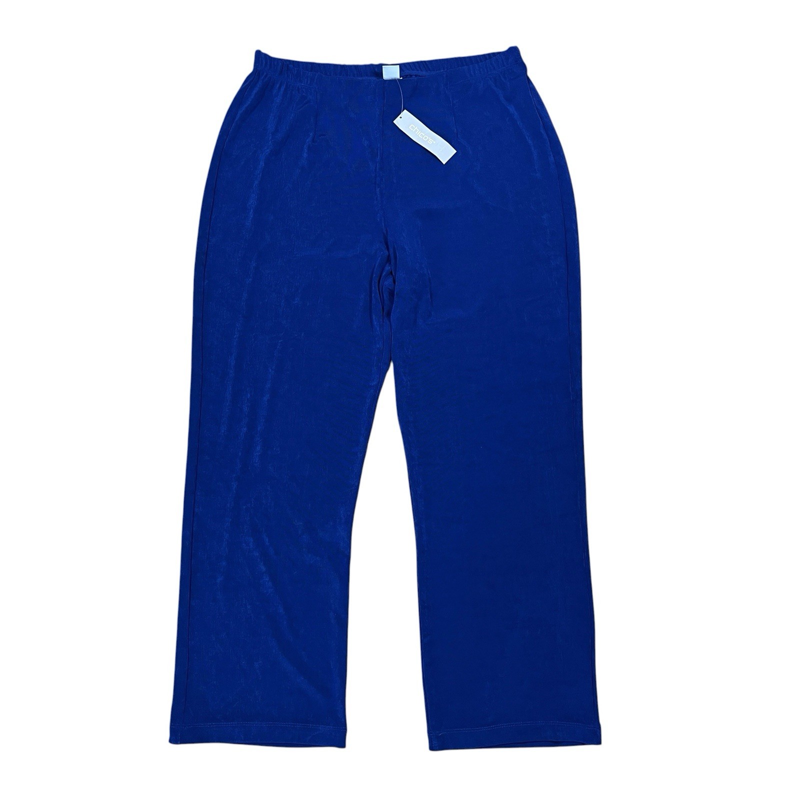 NEW Chicos Travelers No Tummy Pants Size L PETITE Blue Naia Fabric Straight Leg