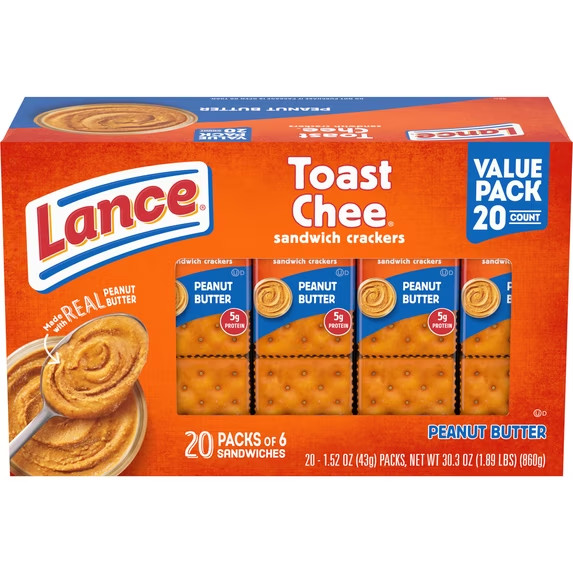 Lance Toast Chee Peanut Butter Sandwich Crackers - 20 Pack