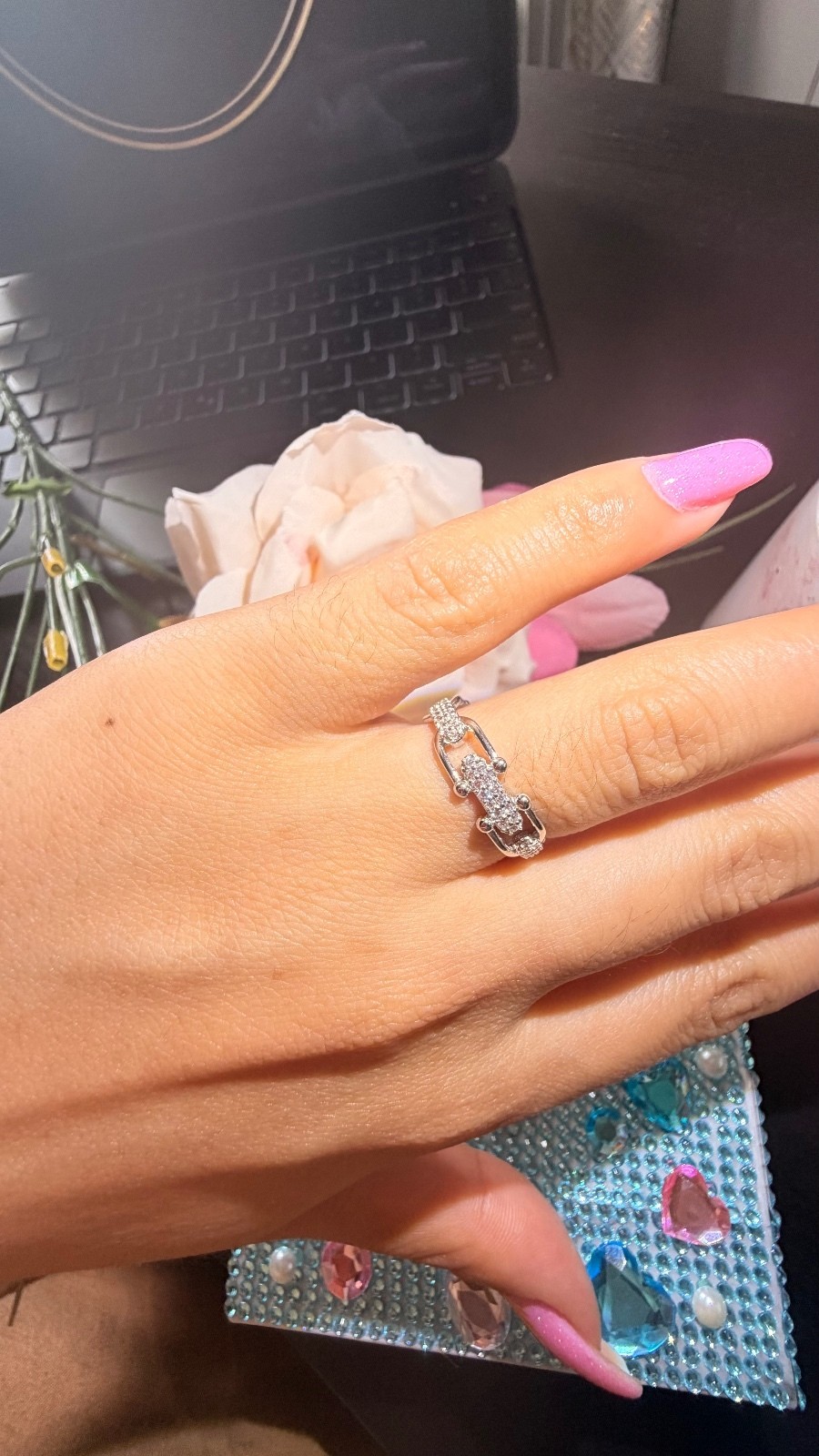 Elegant Silver 925 solid Ring with Geometric and Pave Crystal Detailing size7 Elegant Silver 925 solid Ring with Geometric and Pave Crystal Detailing size7