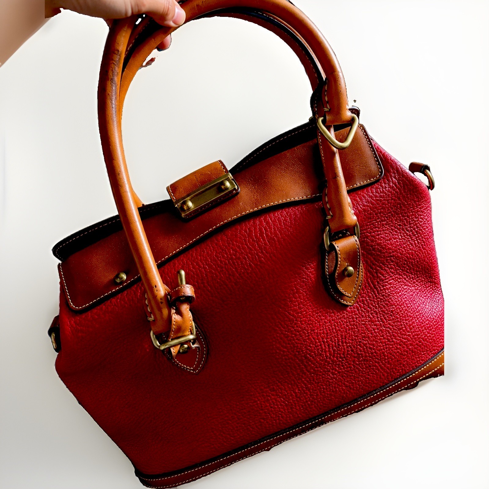 Dooney & Bourke Medium Red/Brown Satchel Top Handle Gold Push Lock Lined Dooney & Bourke Medium Red/Brown Satchel Top Handle Gold Push Lock Lined