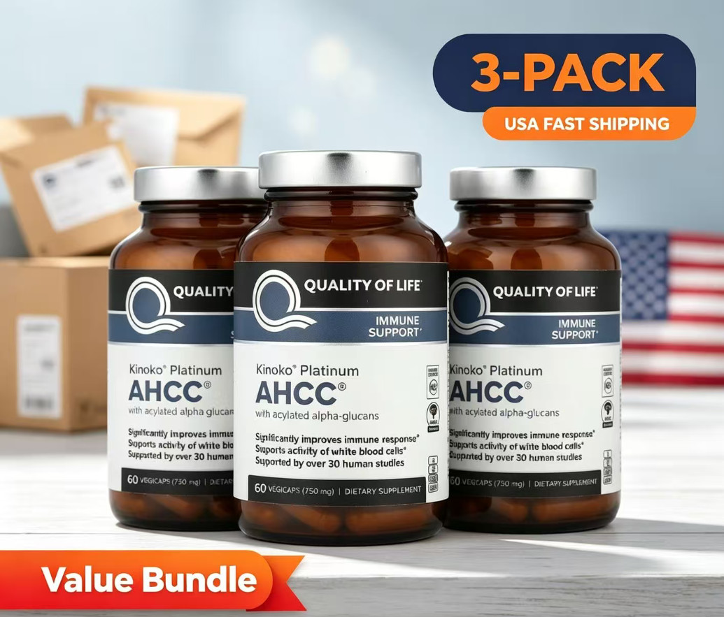 3 Pack Quality of Life Labs Kinoko Platinum AHCC 750 mg - 180 capsule