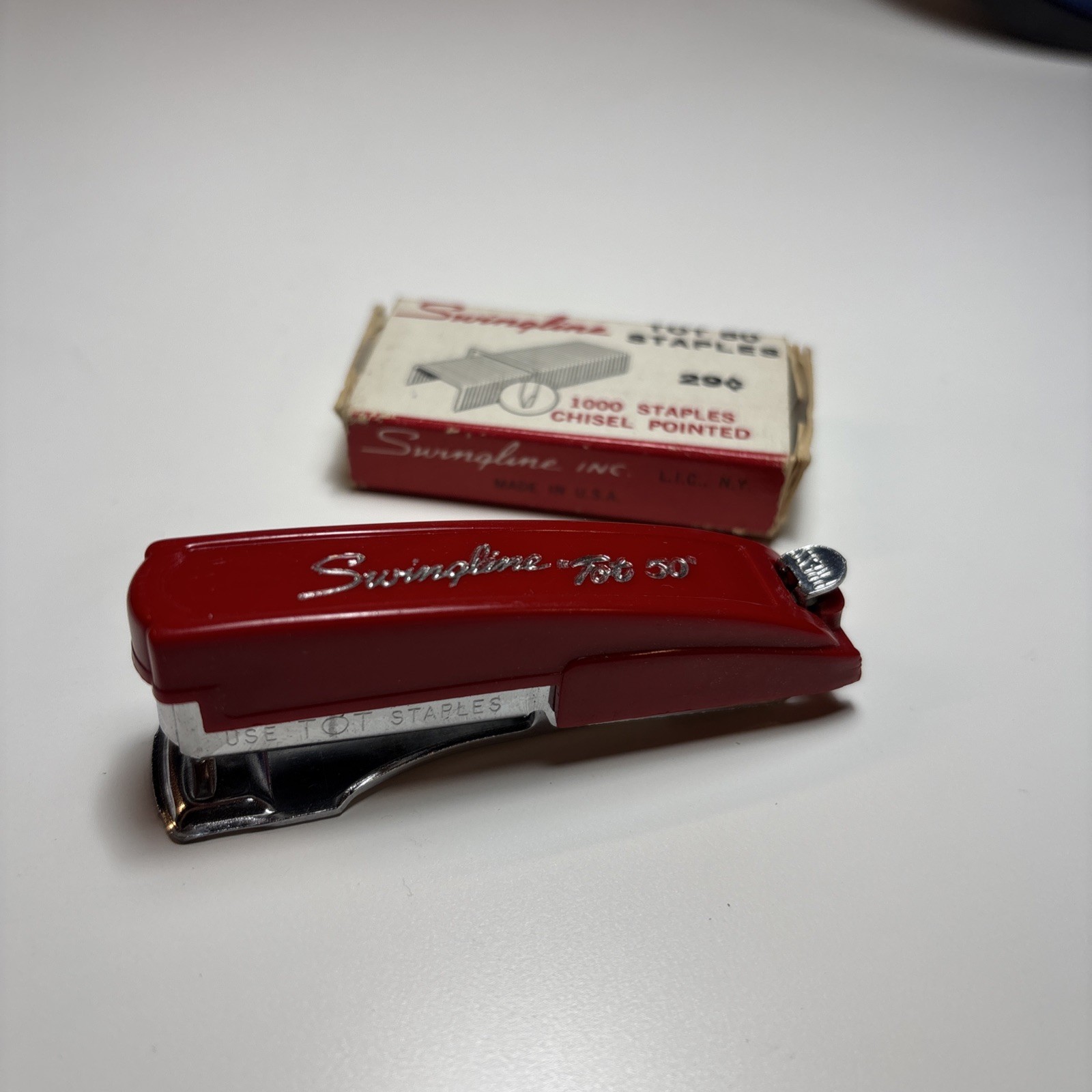 Vintage Swingline Tot 50 Red Mini Stapler with Staple Refill Box Vintage Swingline Tot 50 Red Mini Stapler with Staple Refill Box