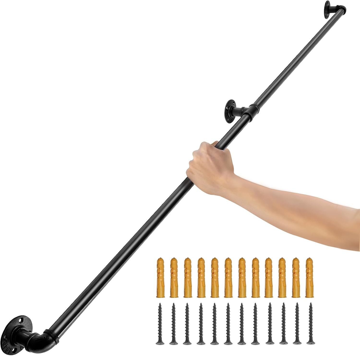 VEVOR 6FT Pipe Stair Handrail, 440LBS Carbon Steel, Wall Mount