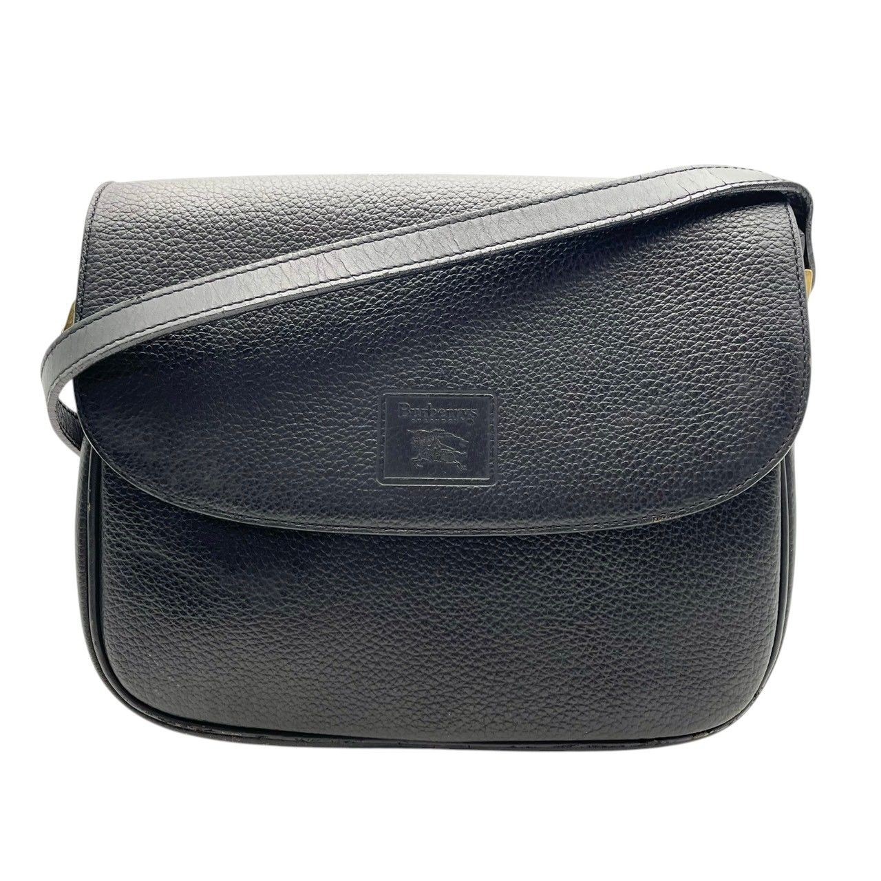 BURBERRYS Vintage Black Leather Shoulder Crossbody Bag Gold Hardware Logo Rare