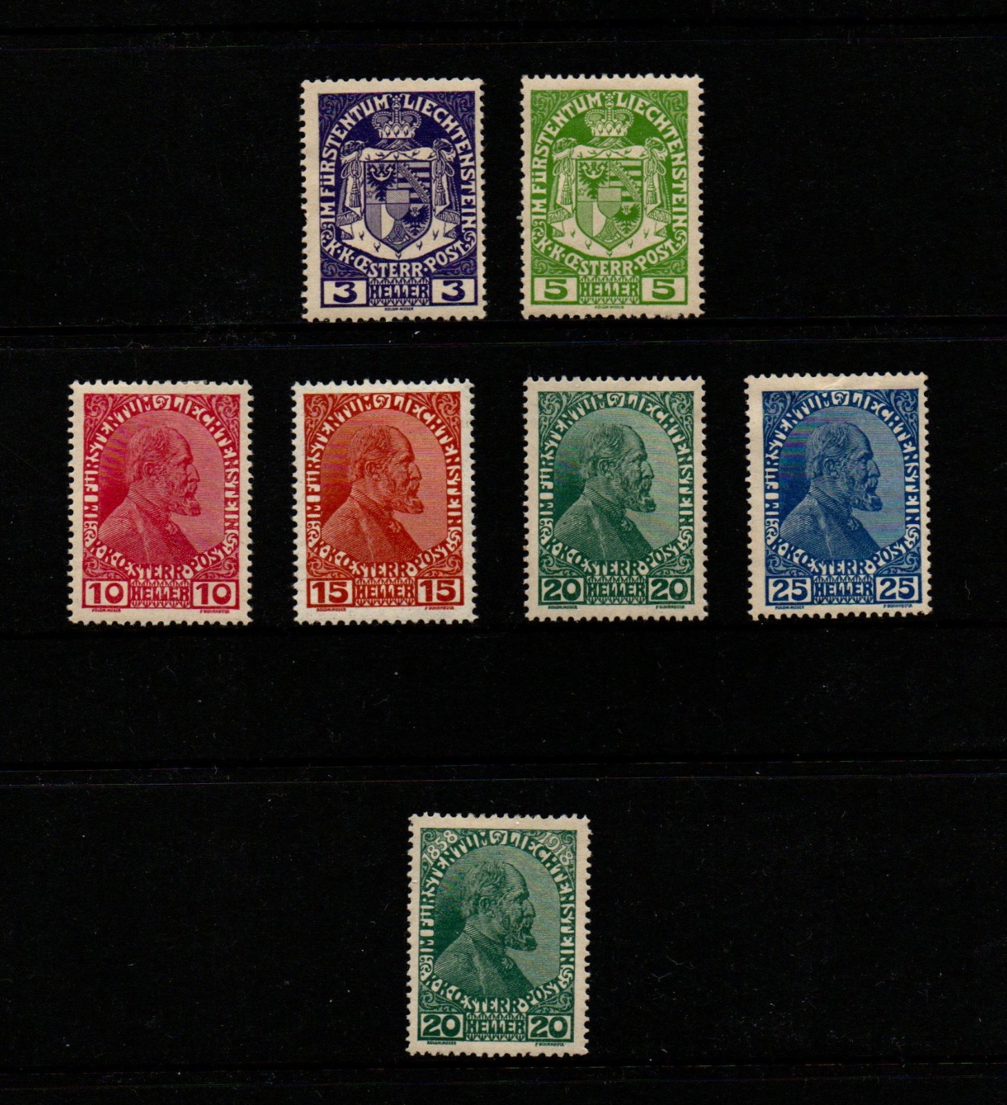Liechtenstein - Scott 4-10 - Complete Mint Set