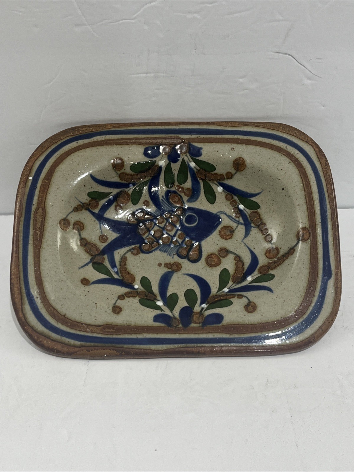 VTG Mexican Tonala JORGE WILMOT stoneware ceramic Fish plate Signed 9 1/4” L