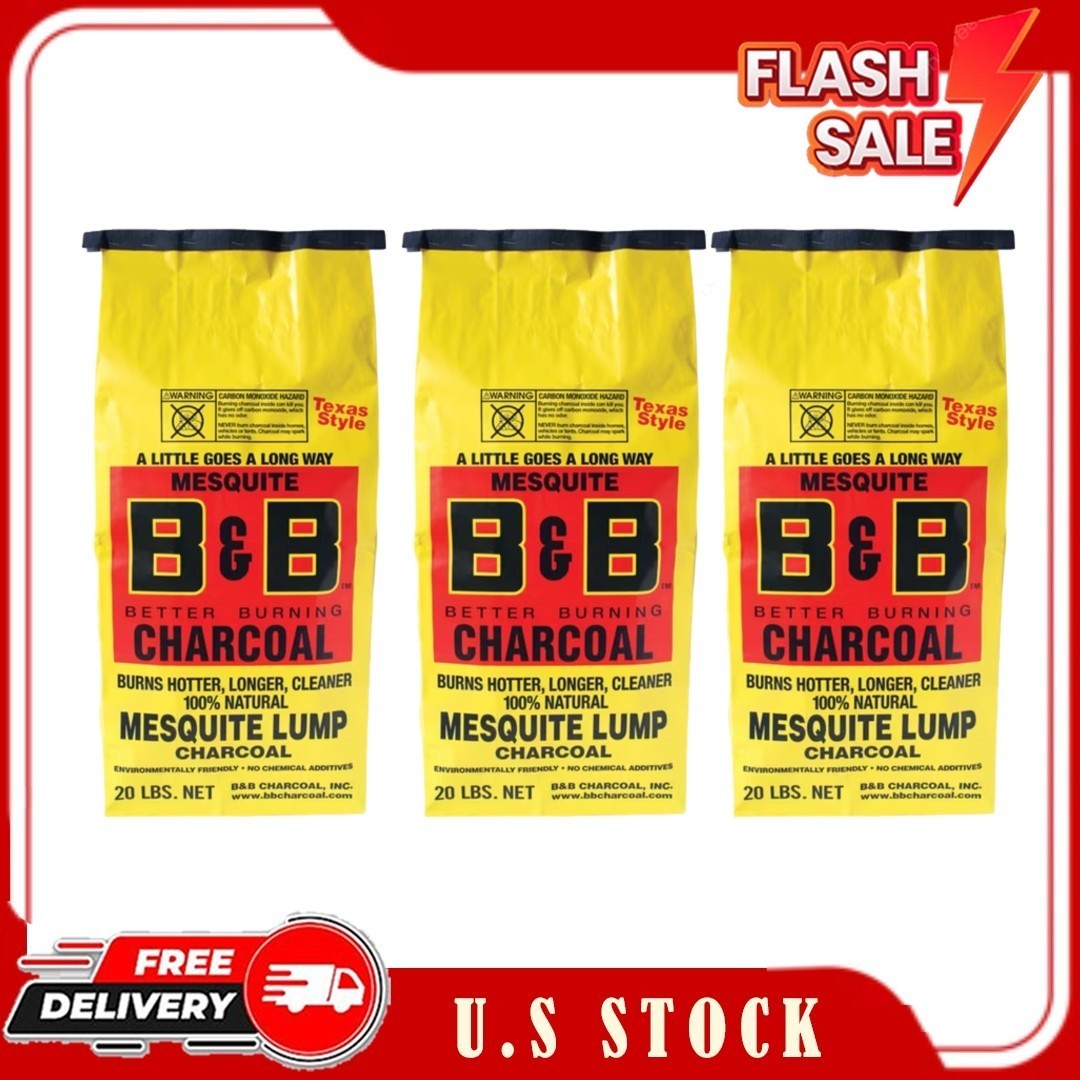 3 pack, B&B Charcoal 20 Pound Mesquite Lump Charcoal