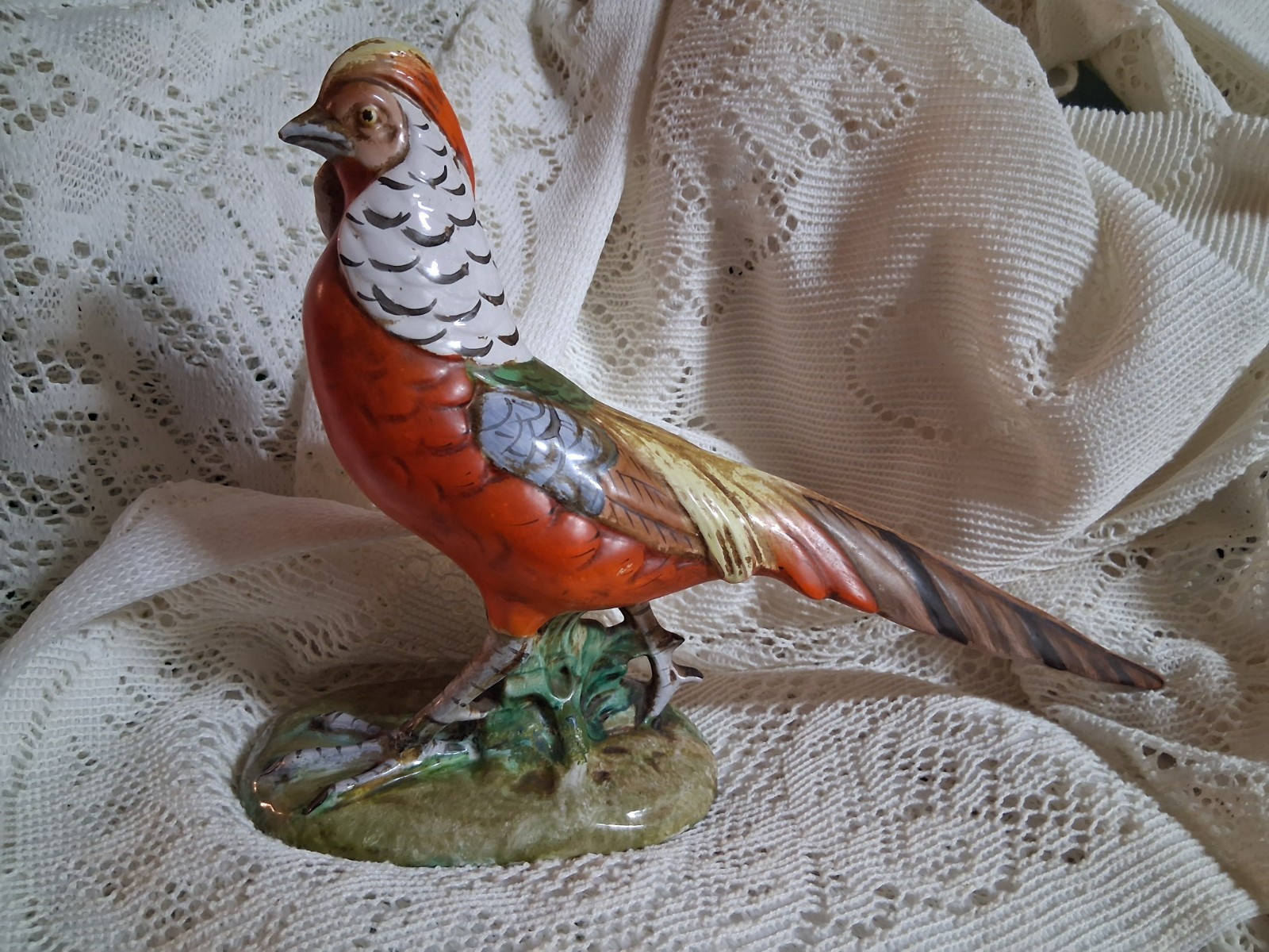 Ugo Zaccagnini Porcelain  Pheasant ABSOLUTELY GORGEOUS signed & foil sticker