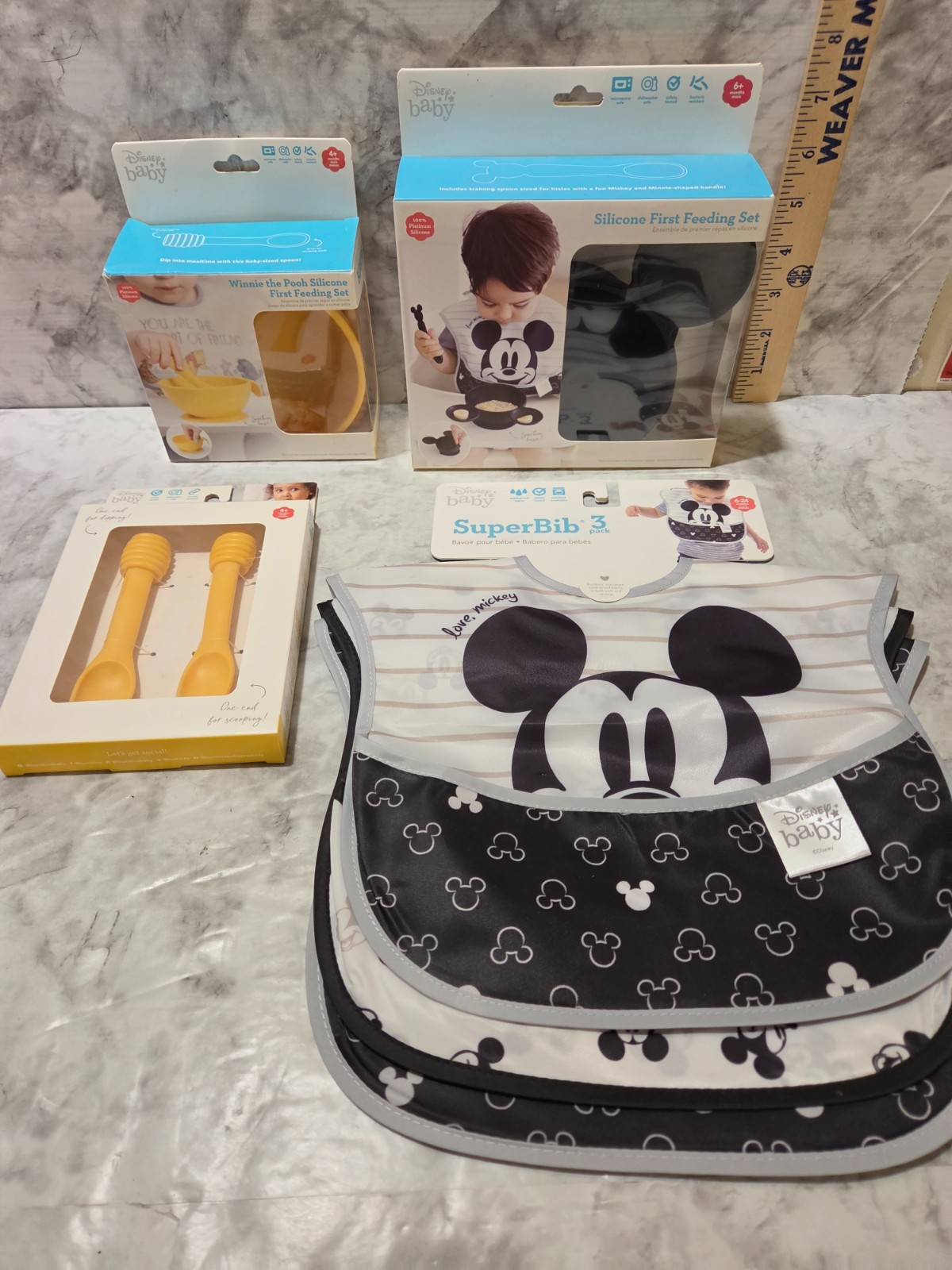 Disney Baby Bumkins Mickey Mouse Pooh Silicone First Feeding Set Utensils Bibs Disney Baby Bumkins Mickey Mouse Pooh Silicone First Feeding Set Utensils Bibs