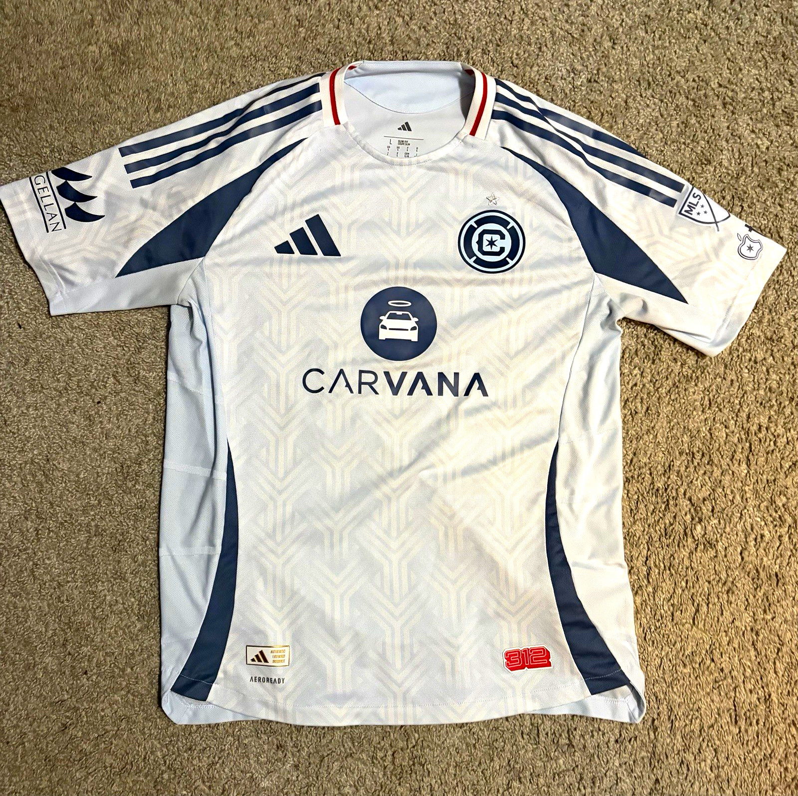 adidas Chicago Fire FC MLS Soccer Jersey Williams #47 Men’s L White Navy Red