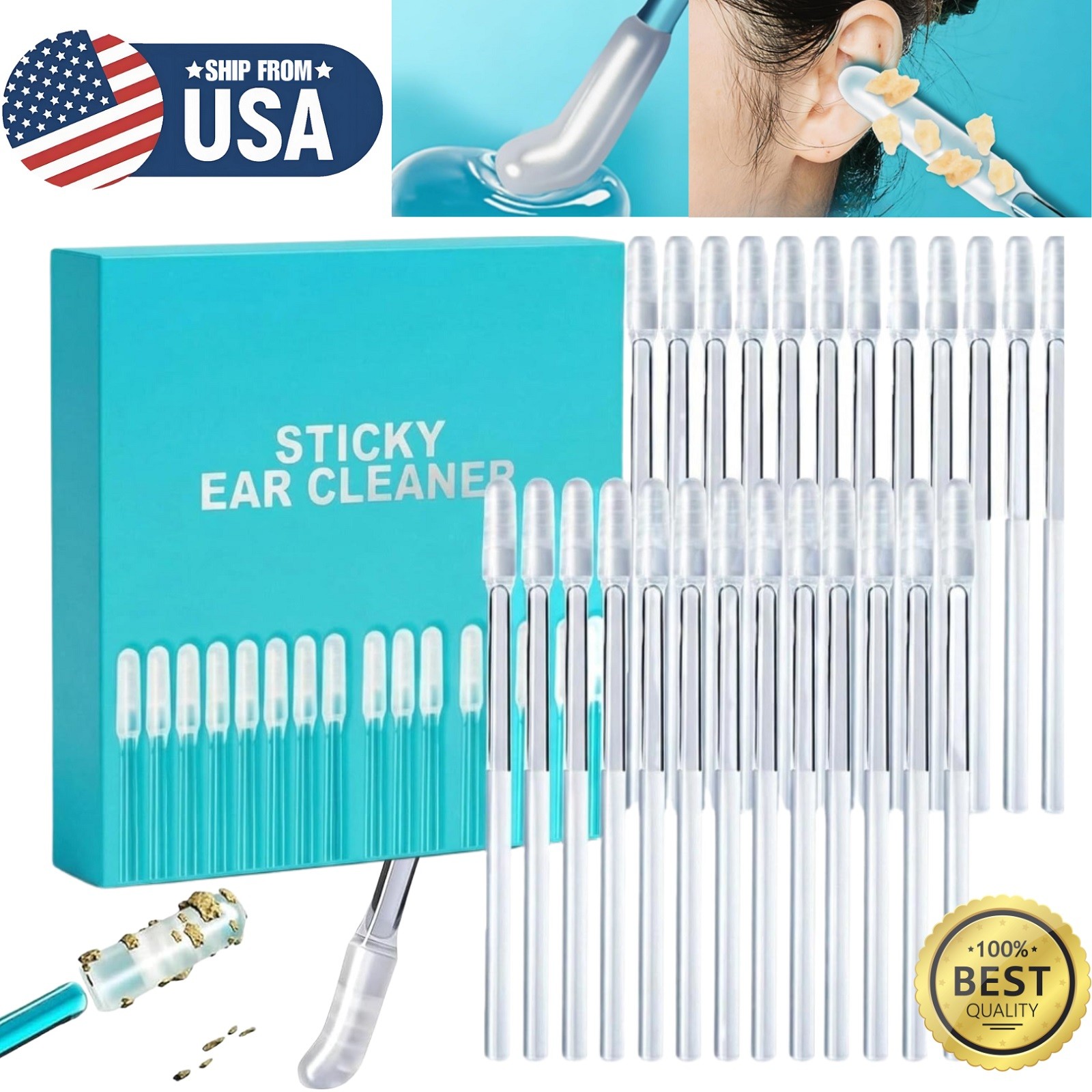 96x Sticky Ear Cleaning Stick Ear Wax Removal Pick Cleaner Silicone Sticks USA