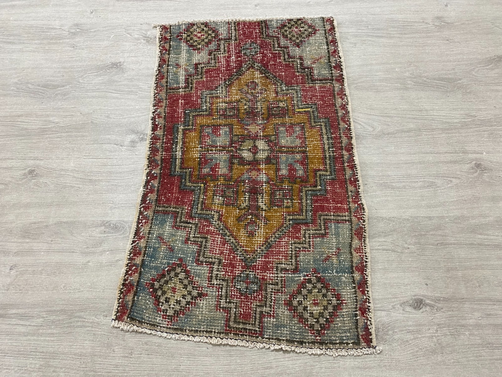 Turkish Tribal Rug 1.7 x 2.9 ft Vintage Hand Knotted Distressed Wool Mat